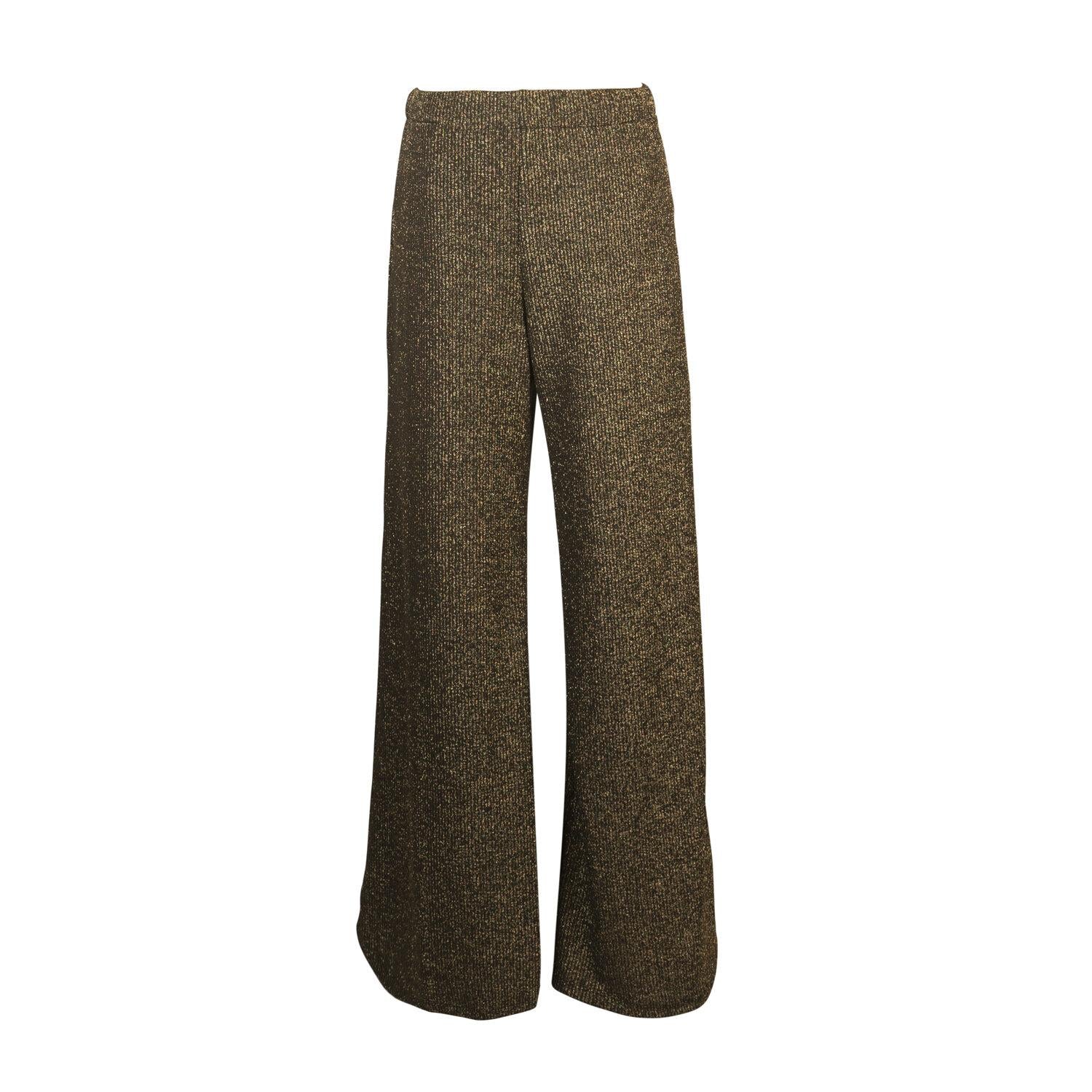 Jennafer Grace Aura Gold Palazzo Pant flat-front style with wide legs and elegant gold fabric for a stylish, comfortable look.
