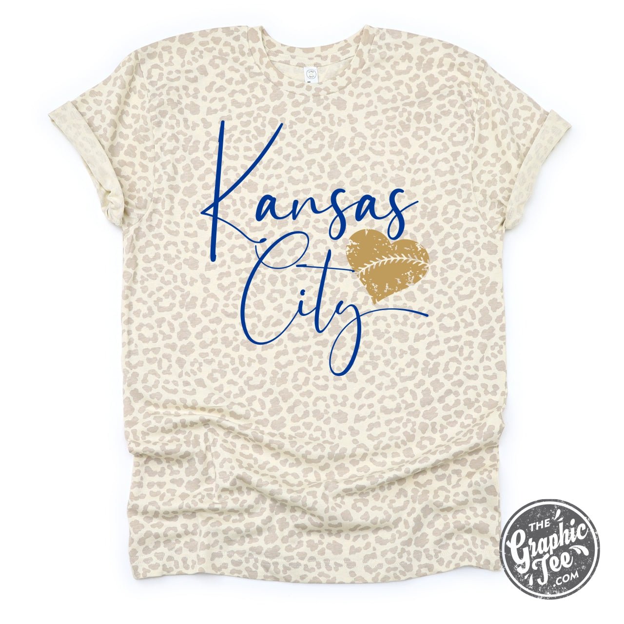 Kansas City Baseball Natural Leopard SS Graphic Tee by The Graphic Tee, featuring a stylish leopard print design on a casual short-sleeve shirt.