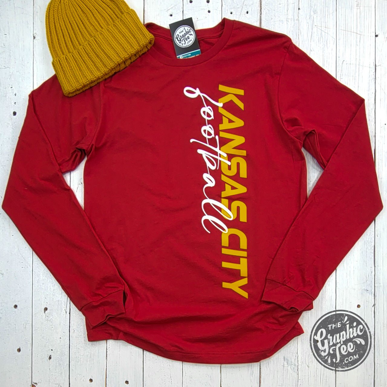 Kansas City Football long sleeve graphic tee by The Graphic Tee featuring a side print design.