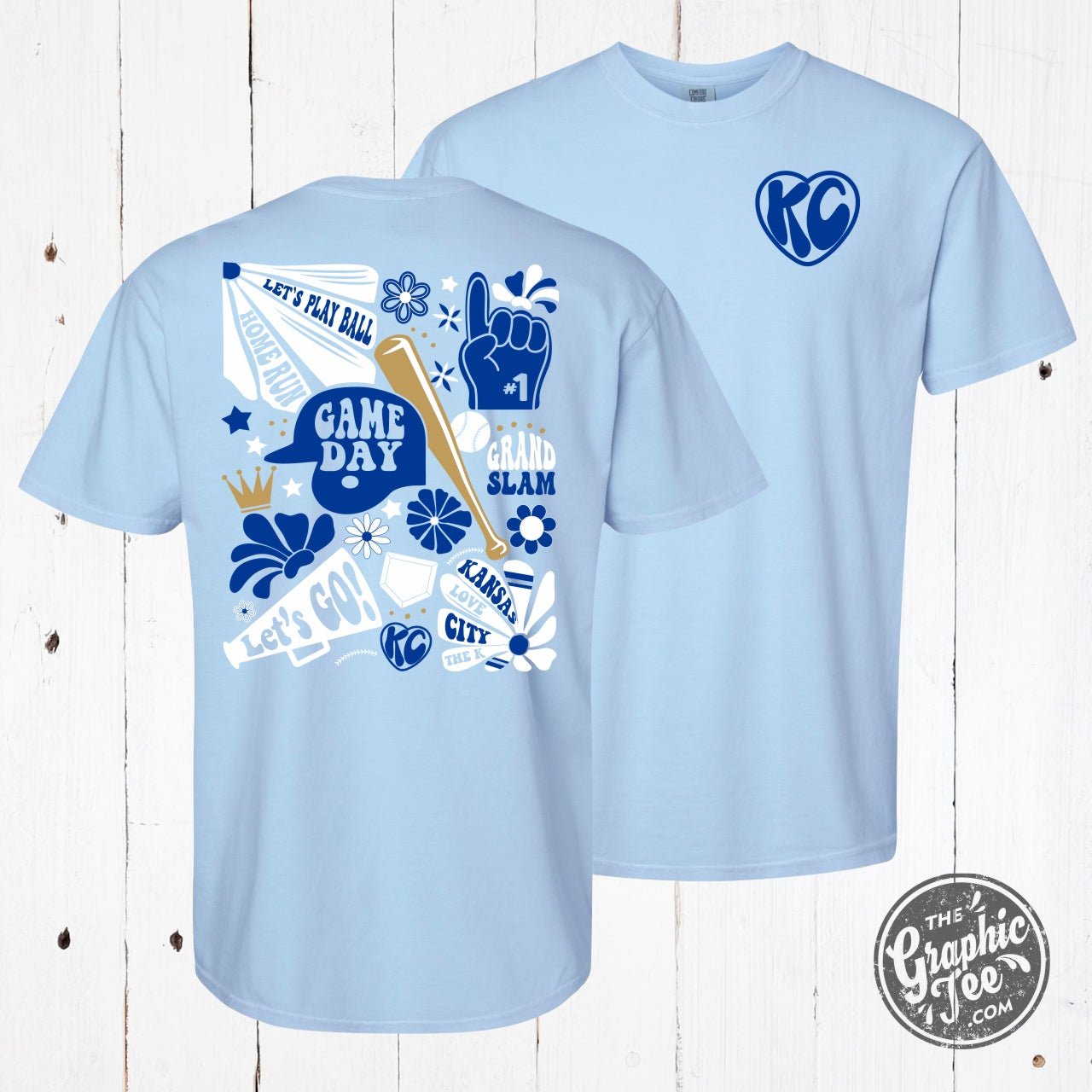 Kansas City Groovy Baseball graphic T-shirt by The Graphic Tee, short sleeve, garment dyed, casual men's tee with a vintage look.