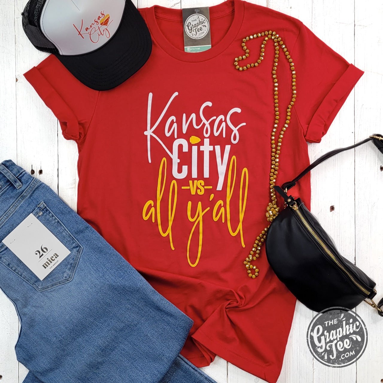 Kansas City VS. All Y'all crewneck graphic tee by The Graphic Tee, featuring a casual design with Kansas City branding.