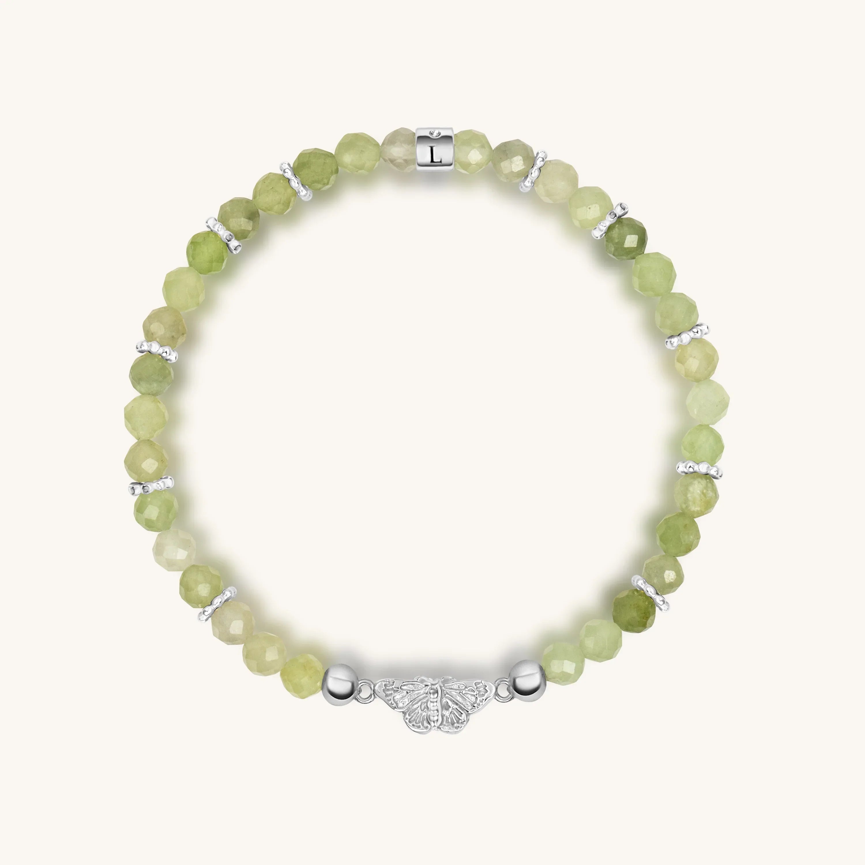 Karma and Luck women's Jade Butterfly Bracelet with delicate butterfly and jade beads, stylish and elegant accessory.