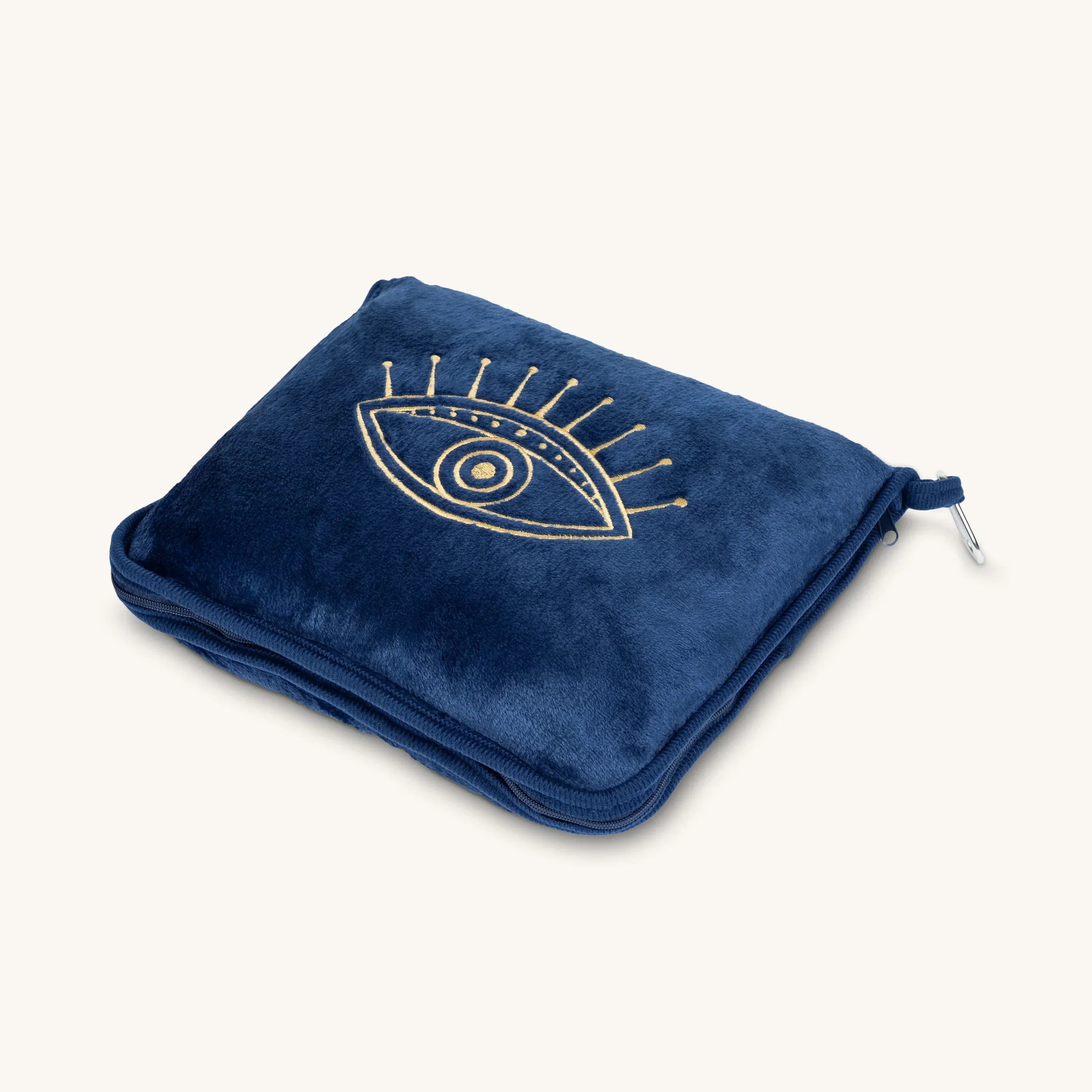 Energetic Balance navy pillow and blanket set by Karma and Luck, featuring vibrant, cozy home decor with intricate patterns.