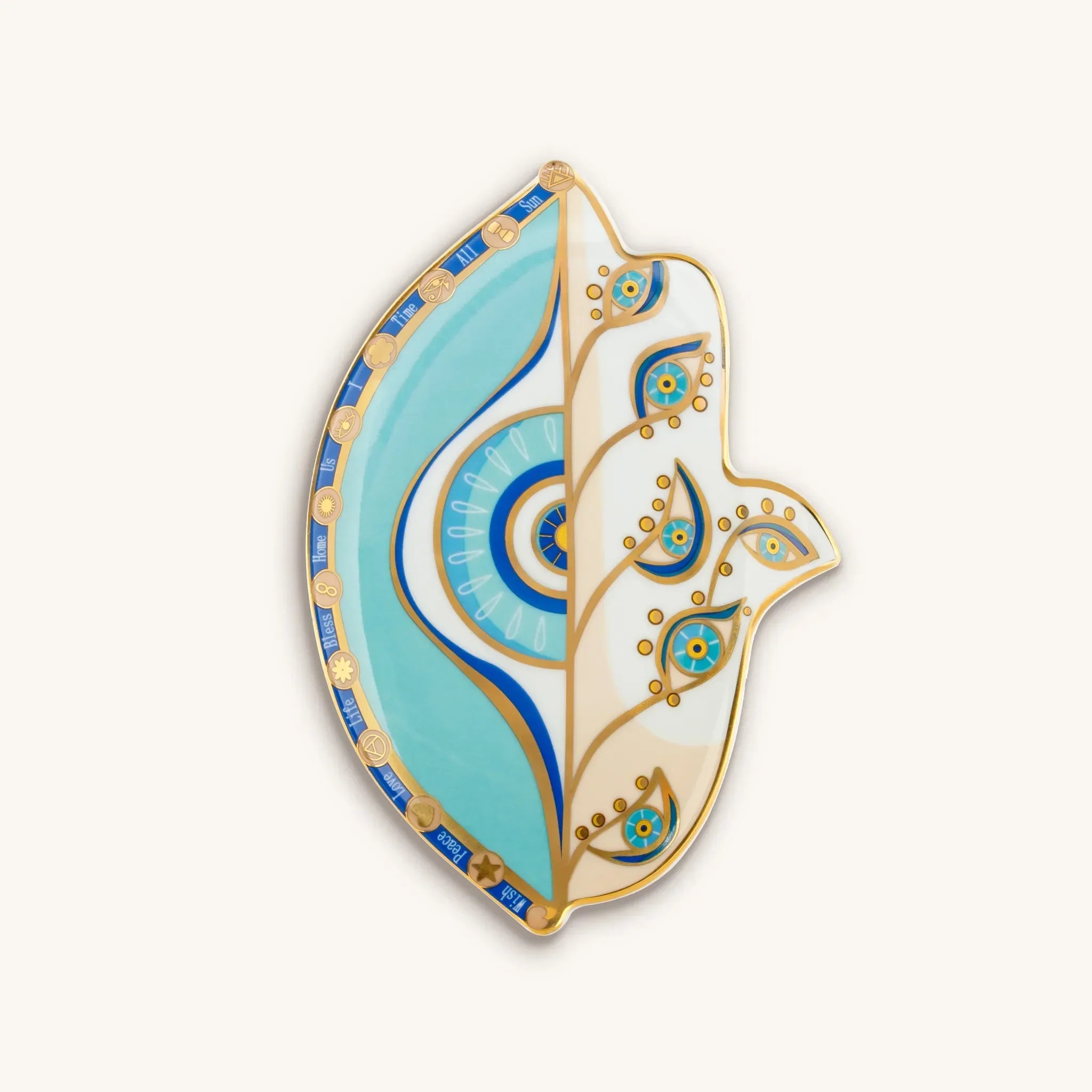Karma and Luck Hamsa Plate home decor with protective Hamsa hand design in vibrant colors and intricate patterns.