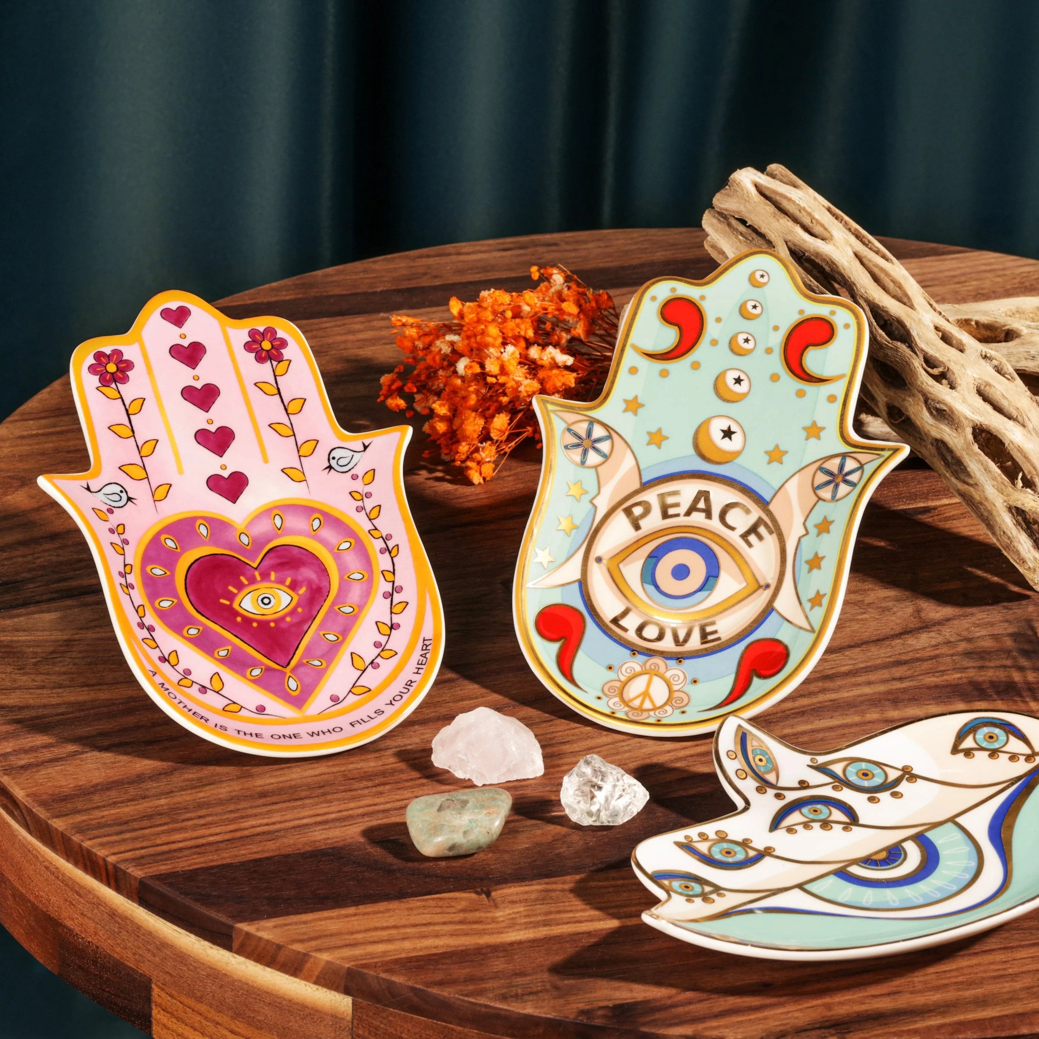 Decorative Hamsa plate from Karma and Luck, featuring intricate design for home protection and spiritual decor.
