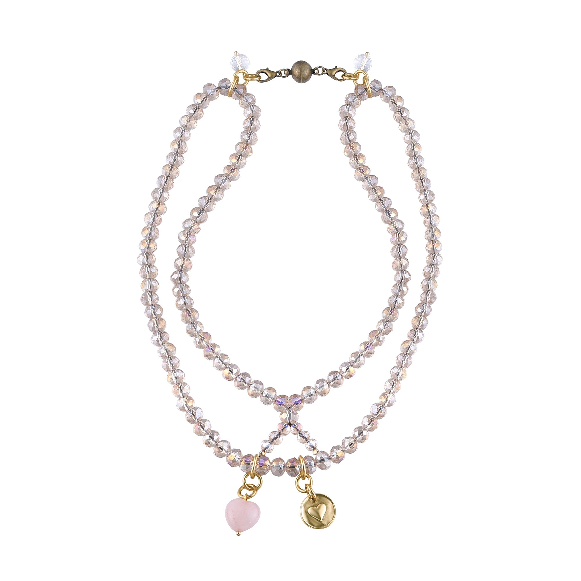 Katia Designs love heart crystal boho wrap bracelet and necklace with shimmering crystals and adjustable design.