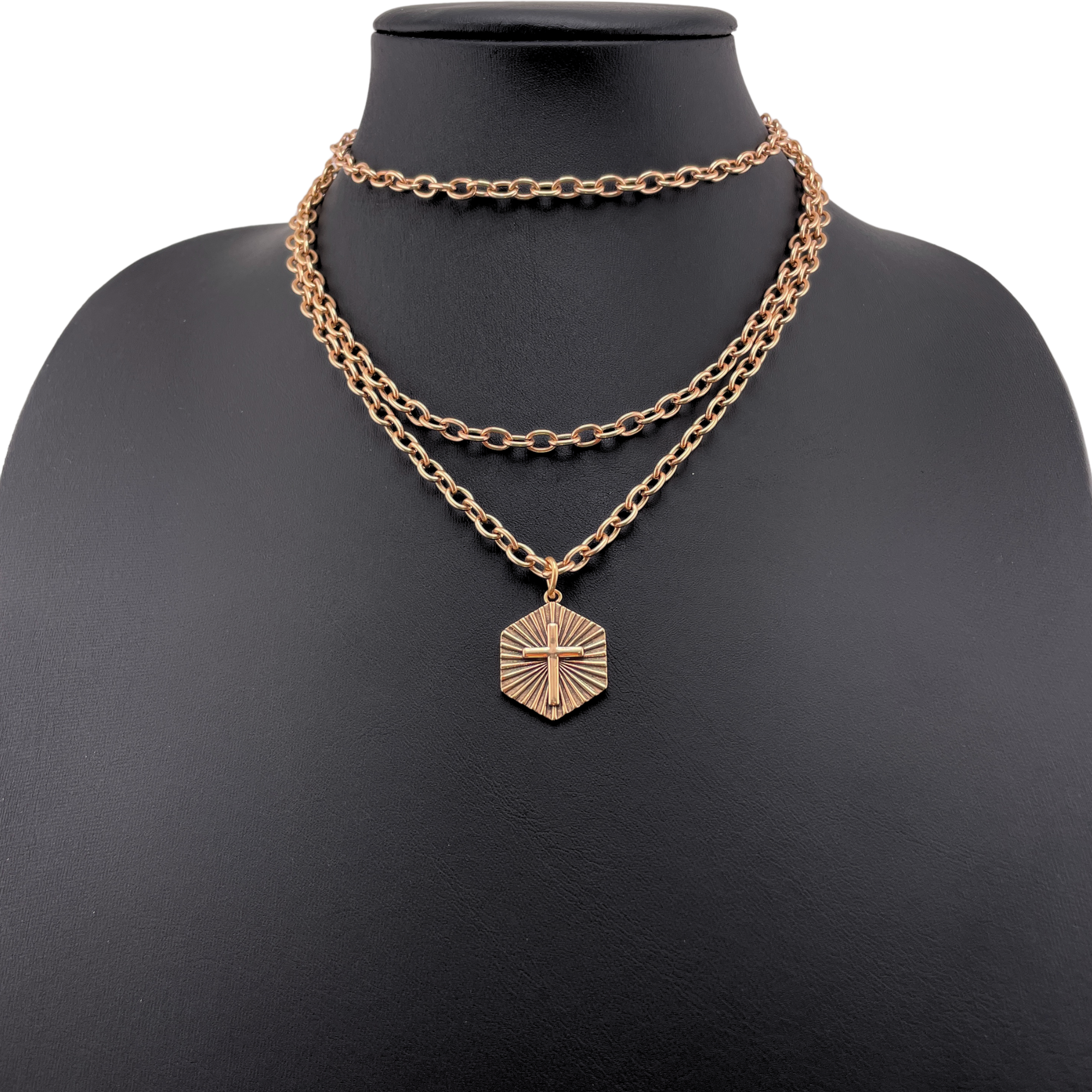 Antique gold Have Faith essential necklace by Katia Designs featuring a simple pendant on a delicate chain.