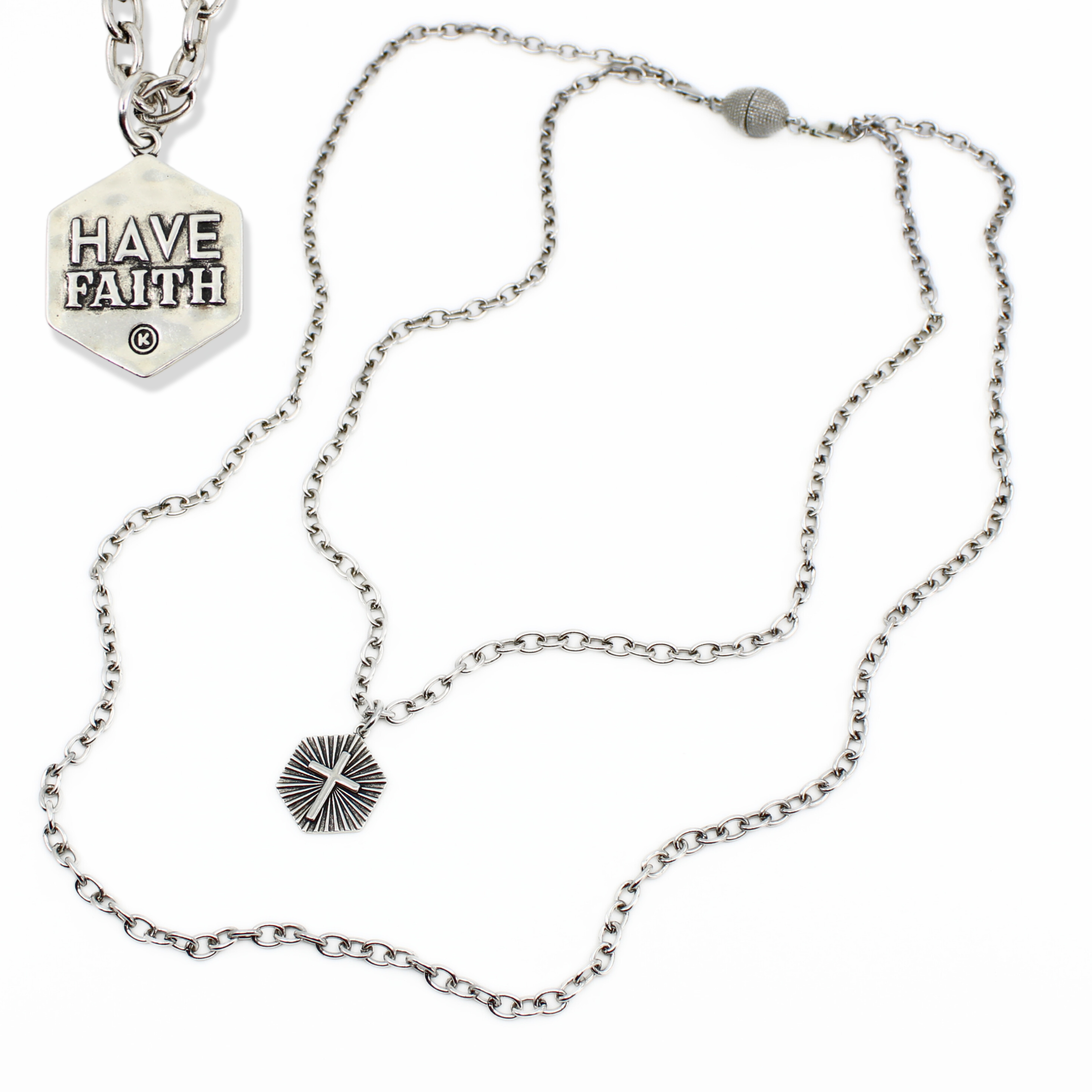 Antique gold Have Faith essential necklace by Katia Designs featuring a delicate pendant on a fine chain.