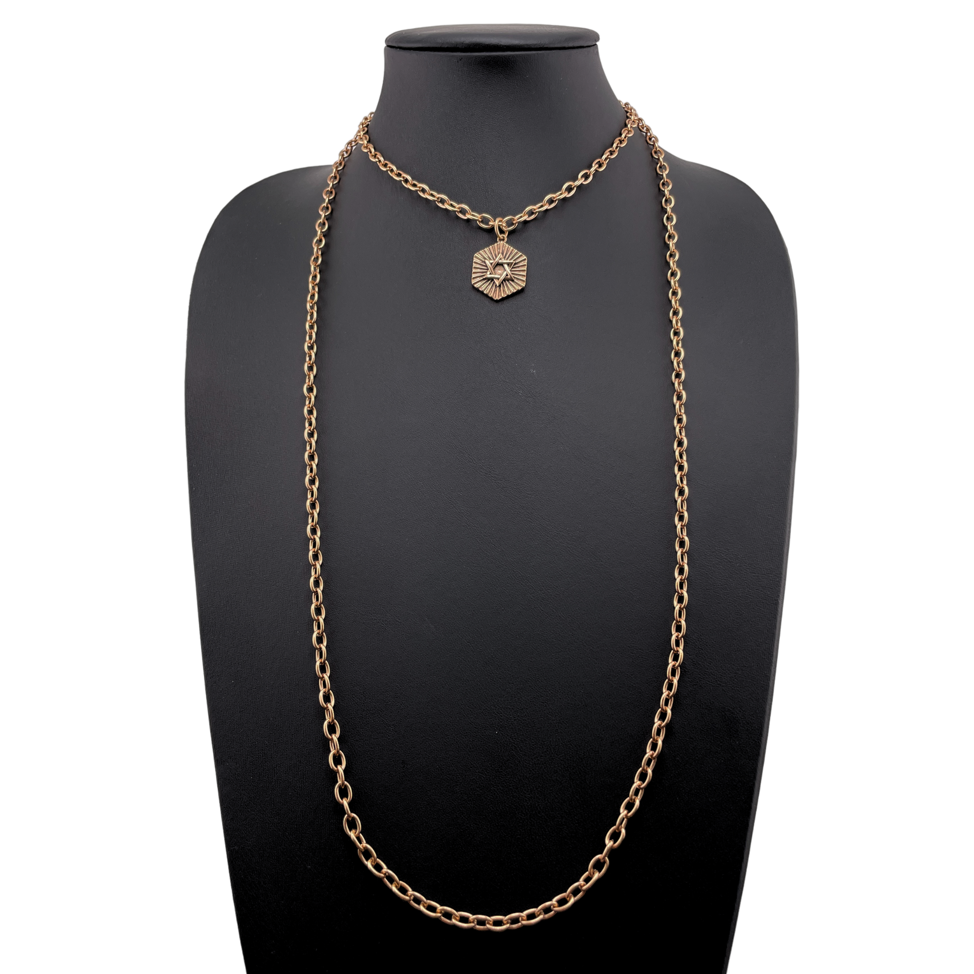 Antique gold Have Faith essential necklace by Katia Designs featuring a delicate pendant on a fine chain.