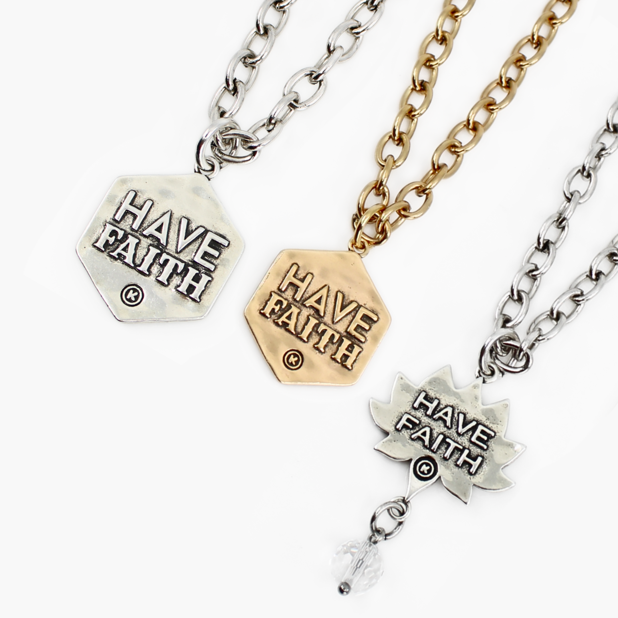 Katia Designs Have Faith Essential Necklace in antique gold, featuring a delicate chain with a faith-themed pendant.