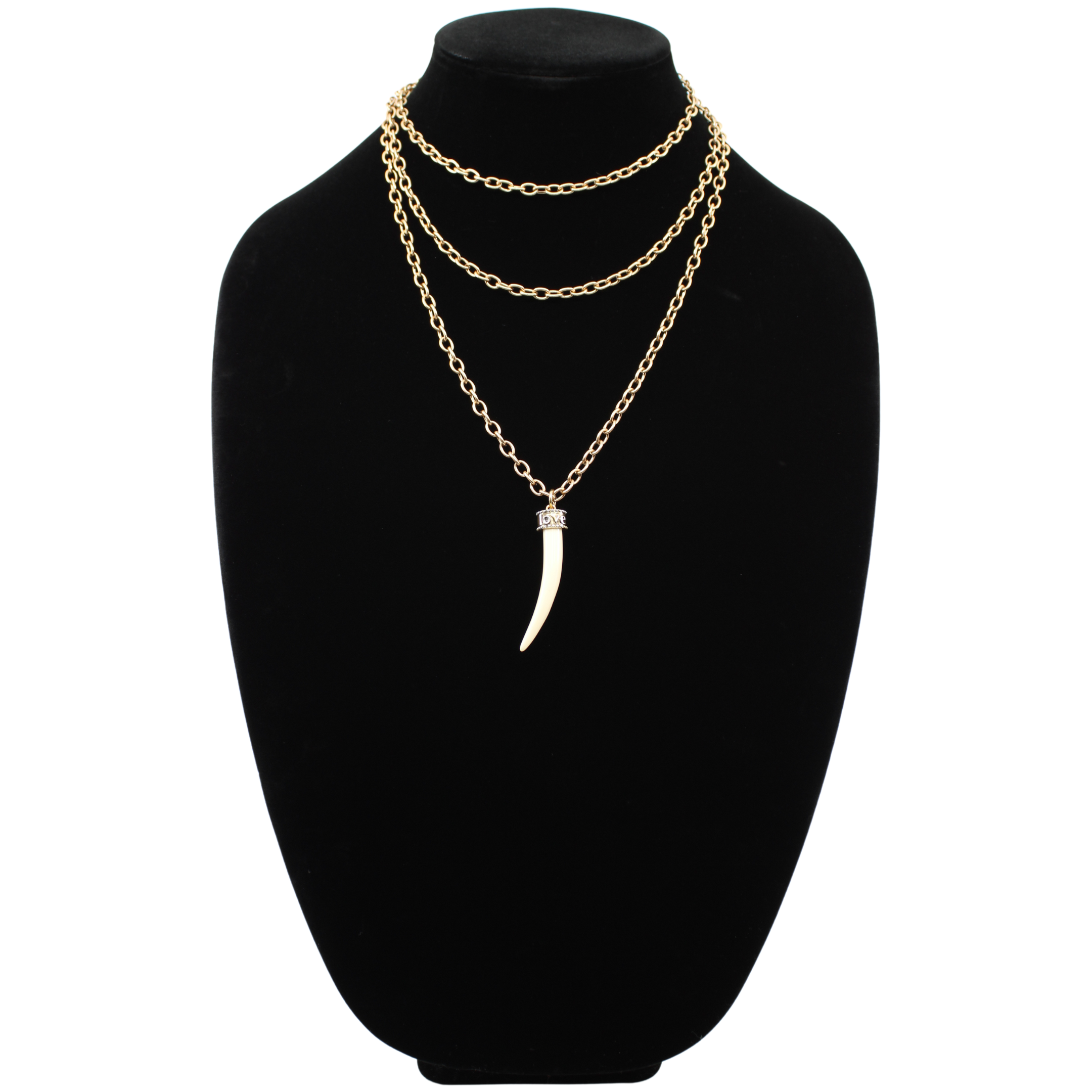 Katia Designs Love Tusk Essential Necklace in antique gold featuring a pendant with a love tusk design on a delicate chain