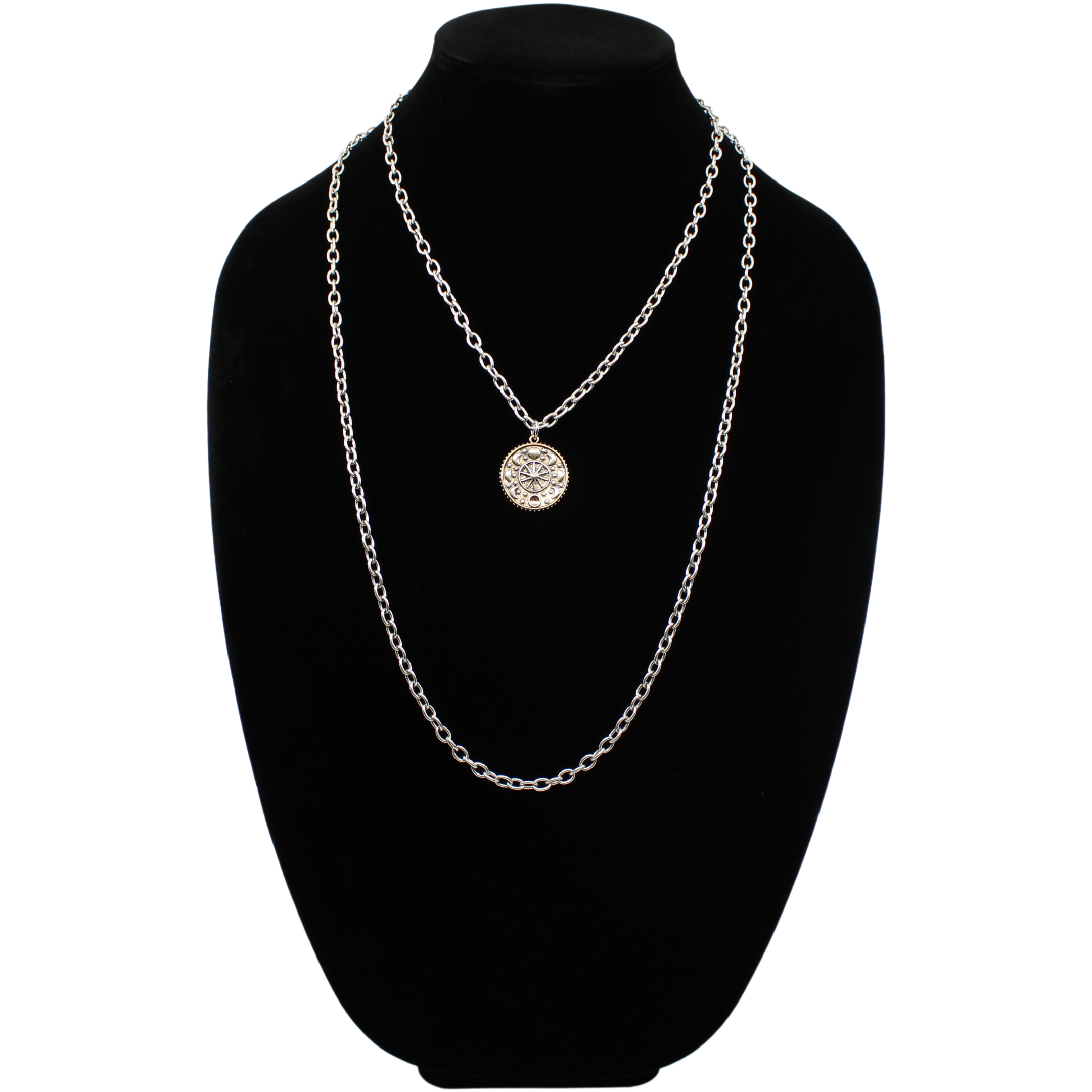 Katia Designs Trust Moon Phase Essential Necklace in antique gold with moon phase pendant and delicate chain.