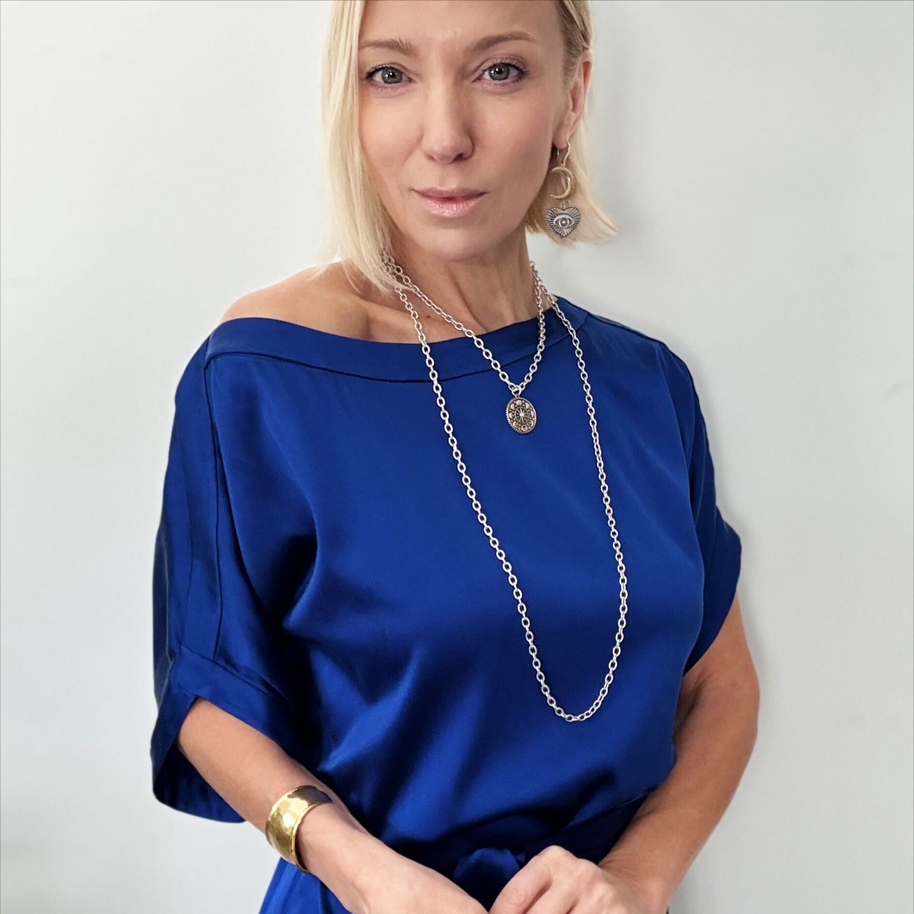 Katia Designs Trust Moon Phase Essential Necklace in antique gold, featuring a celestial moon phase pendant.