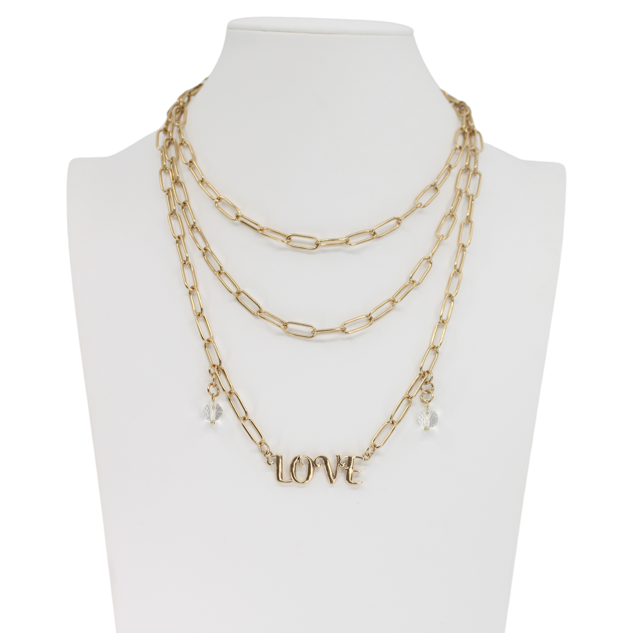 Katia Designs antique gold Love long chain necklace with a delicate, elegant design suitable for stylish accessories.