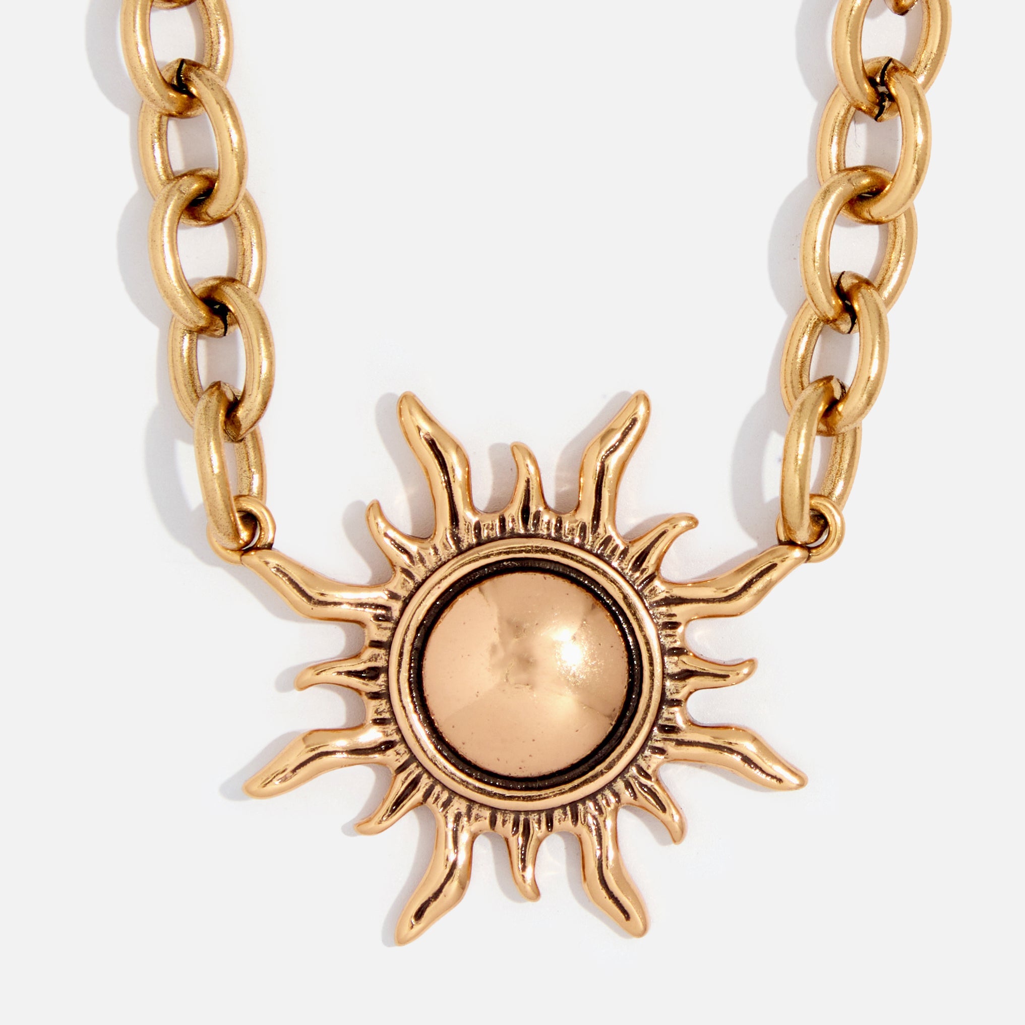 Katia Designs antique gold midi sun choker necklace with a graceful sun pendant, stylish and elegant jewelry accessory.