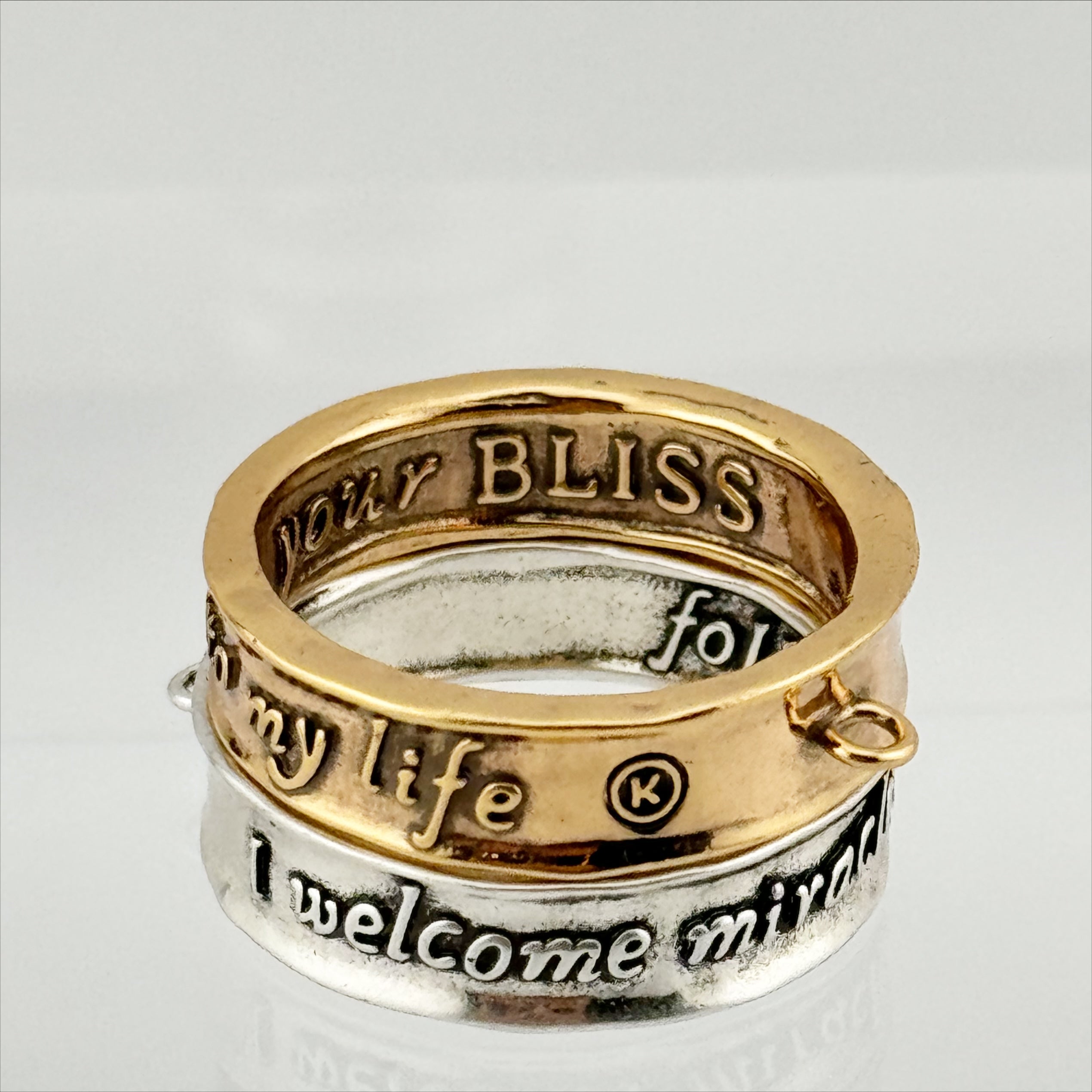 Katia Designs I Welcome Miracles Ring Necklace with antique gold finish and clear AB crystal accents, elegant jewelry piece