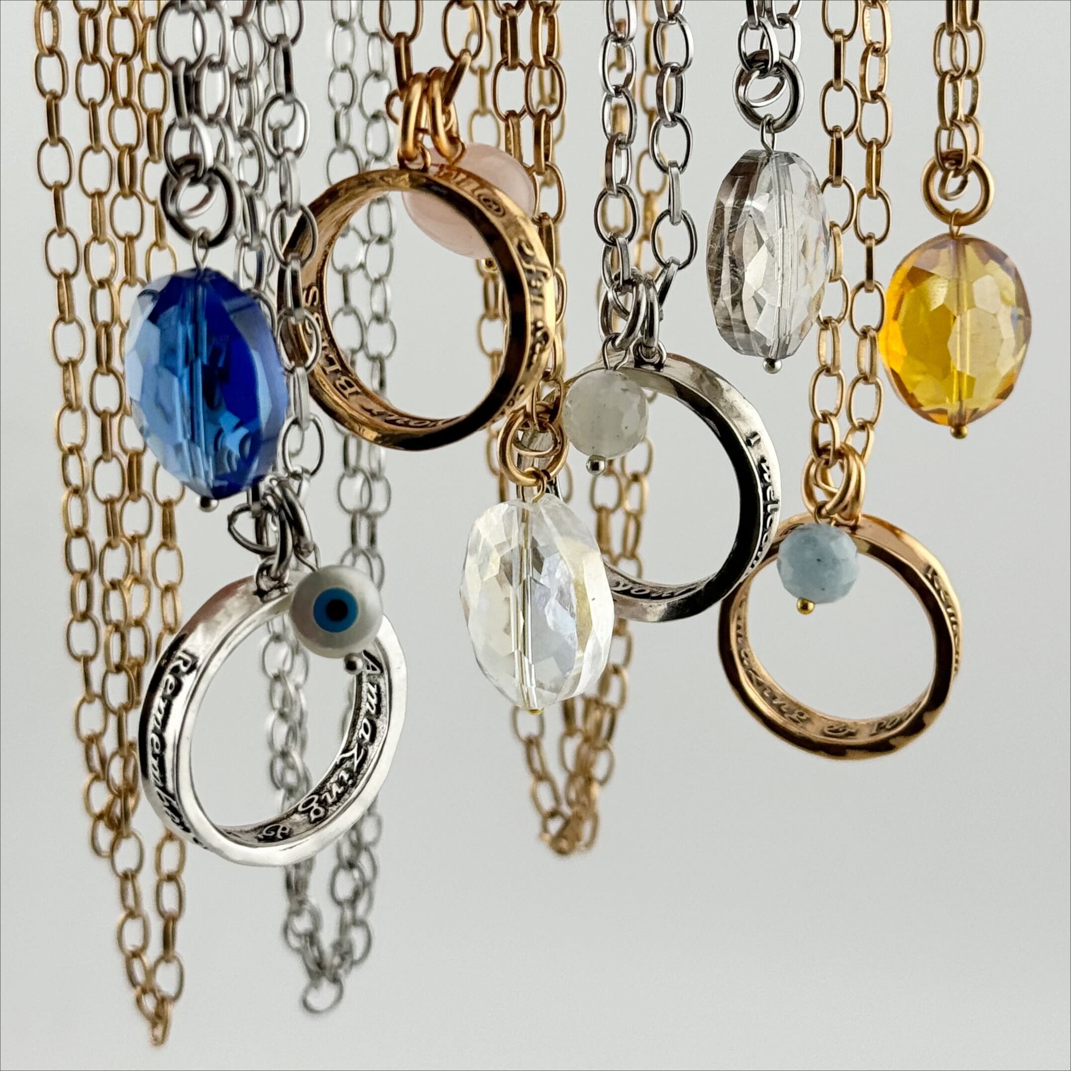 Katia Designs I Welcome Miracles ring and original necklace set with antique gold finish and clear AB crystal accents.