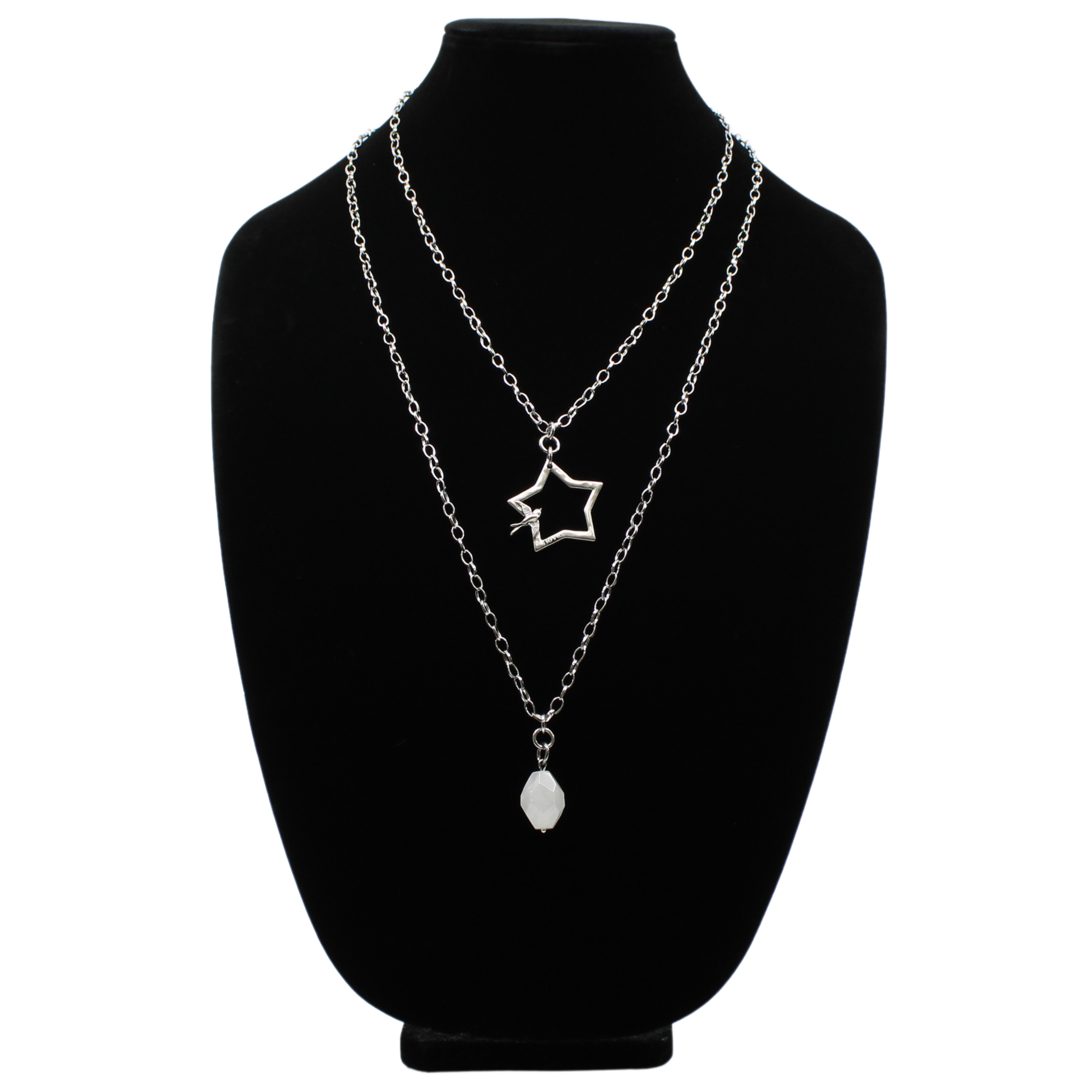 Katia Designs Peace & Love Star and Bird Original Lite Necklace in antique gold with star and bird charms.