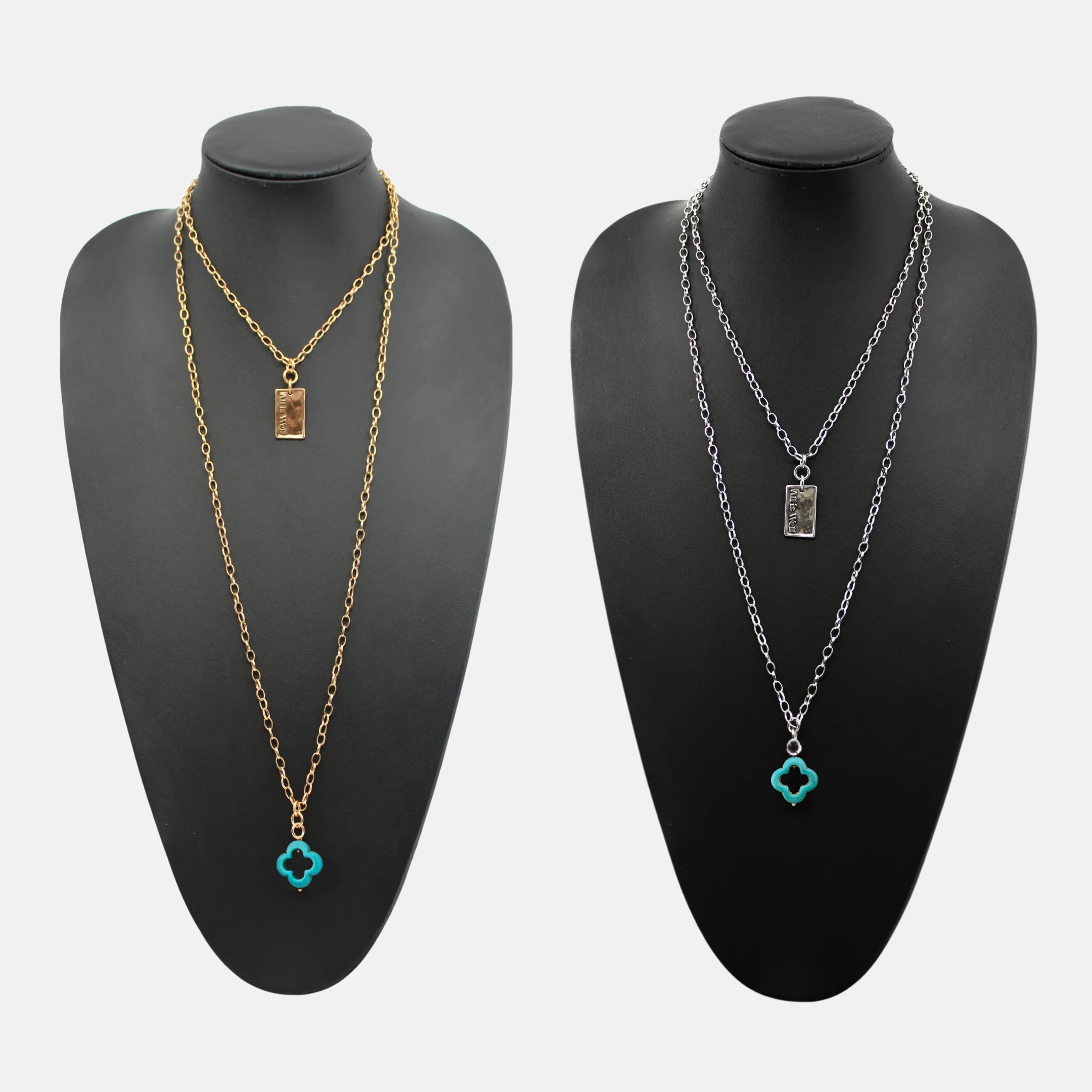 Katia Designs All Is Well Original Lite Necklace in antique gold with smoky crystal pendant, featuring a delicate chain and elegant design.