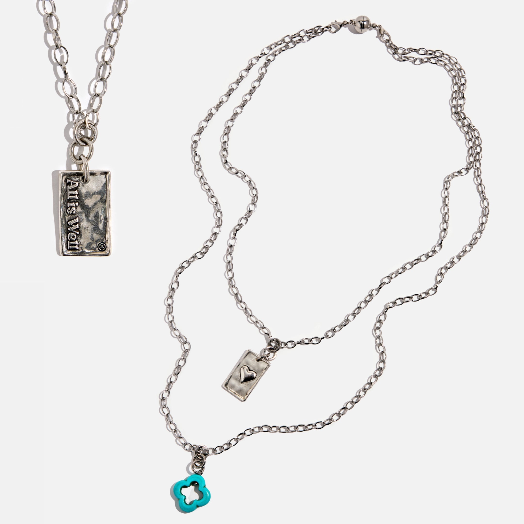 Katia Designs All Is Well Original Lite Necklace with antique gold chain and smoky crystal pendant, elegant and minimalist jewelry piece.