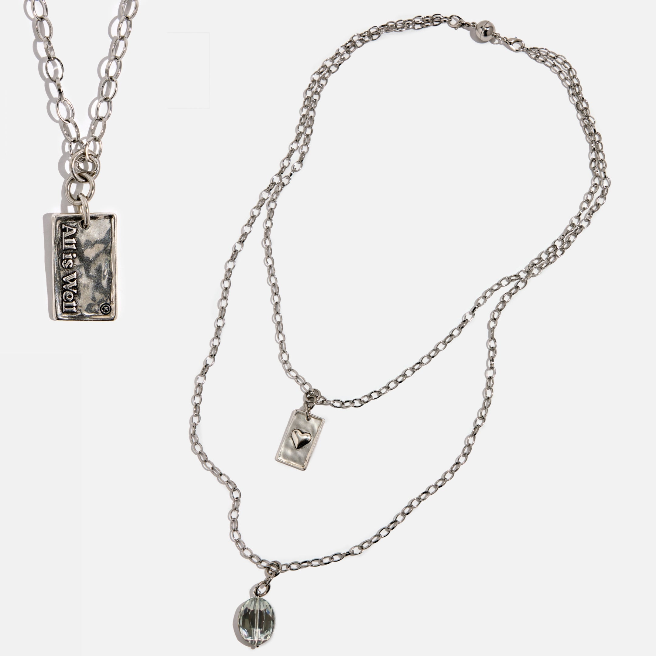 Katia Designs All Is Well Original Lite Necklace in antique gold with smoky crystal accents, delicate and elegant jewelry piece.