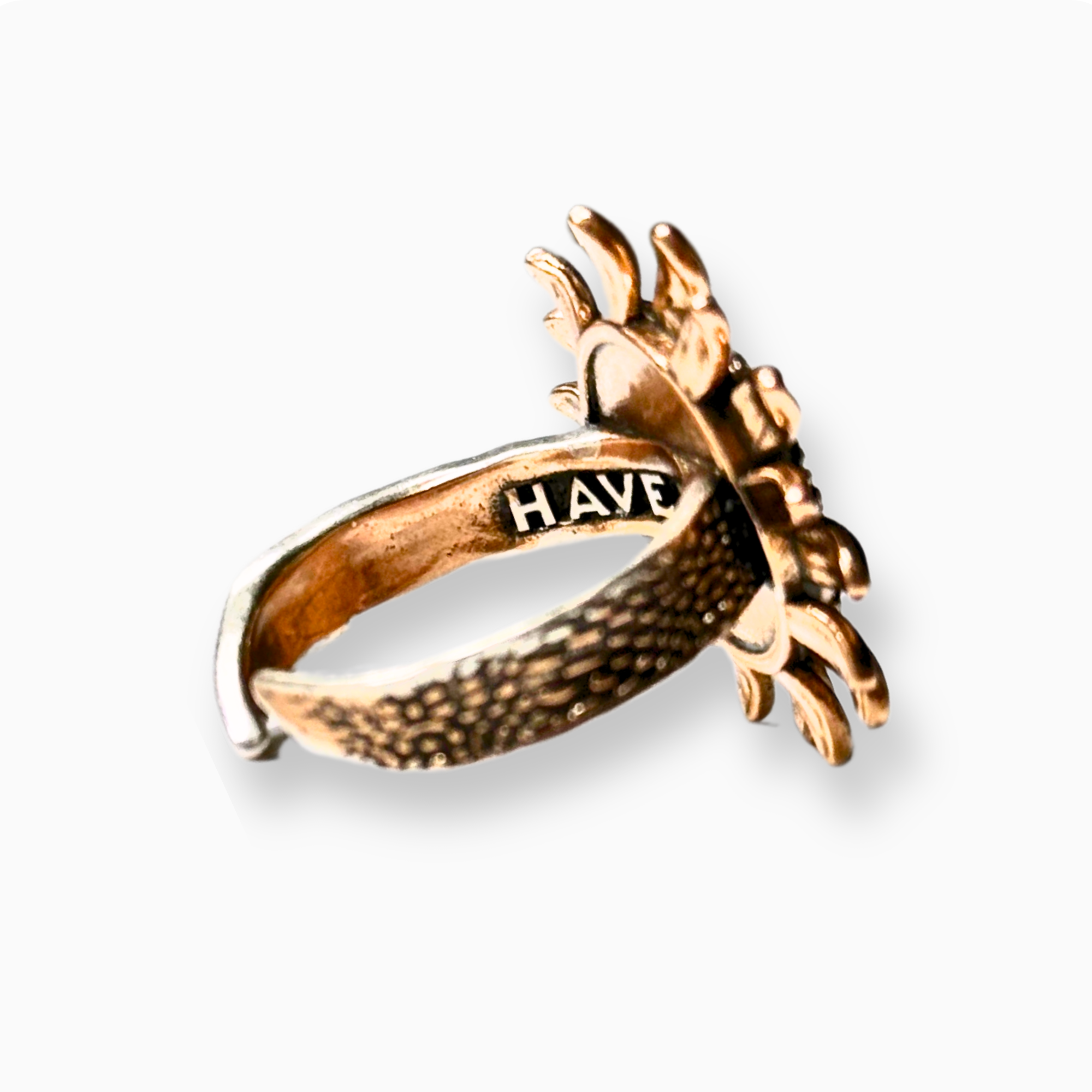 Katia Designs Have Faith Sunflower Inspire adjustable ring with sunflower design and faith inscription on silver-toned metal.