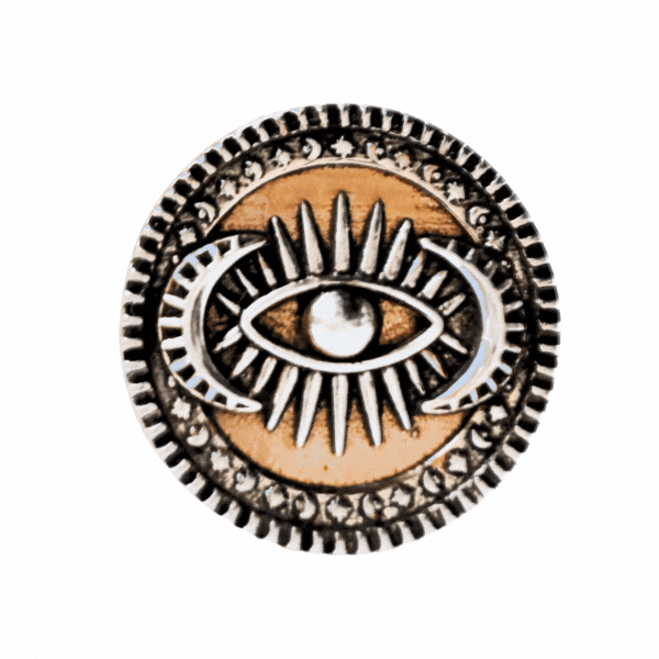 Katia Designs You Do You Third Eye Inspire adjustable ring with a silver finish and intricate eye motif.