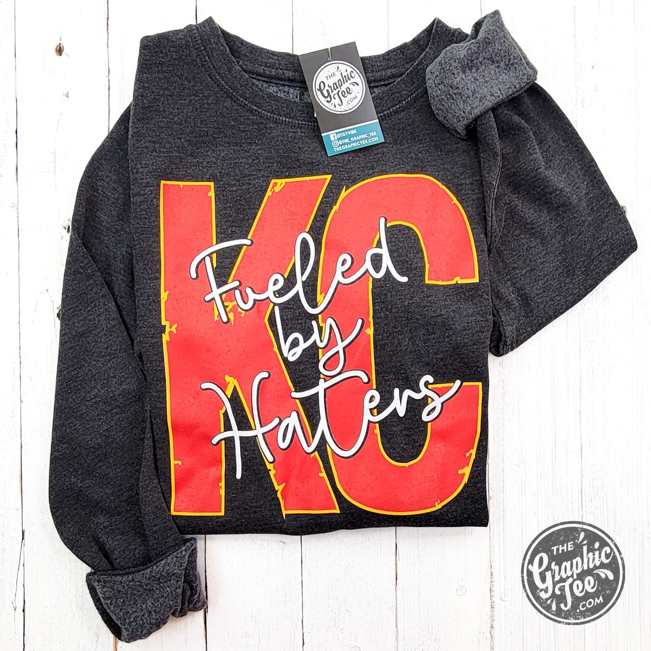 Mineral washed ladies lace-up sweatshirt by The Graphic Tee from KC Fueled By Haters collection, casual shirt with unique wash finish.
