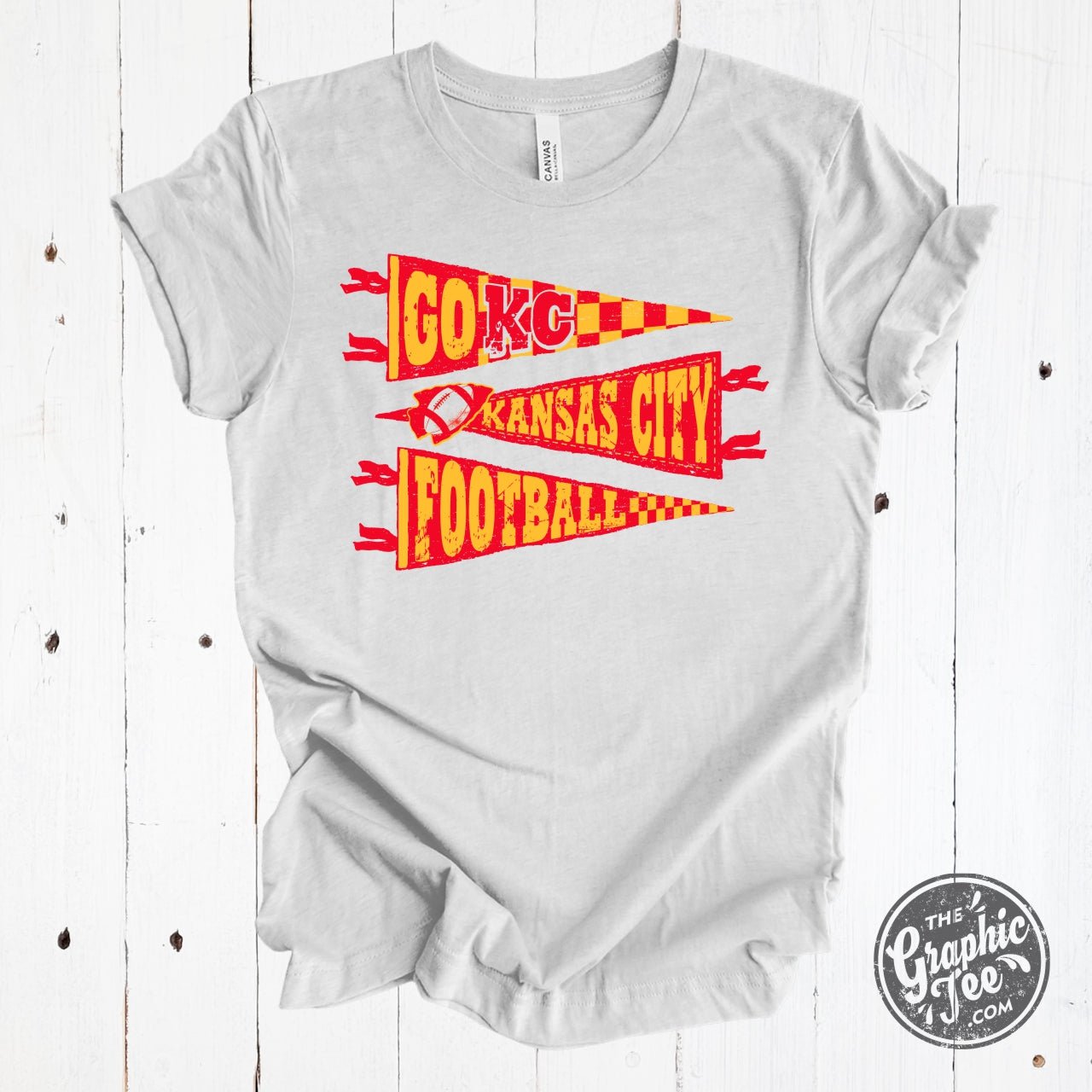 KC Pennants adult short sleeve ash crewneck graphic tee featuring bold graphic design on the front, casual and comfortable fit.
