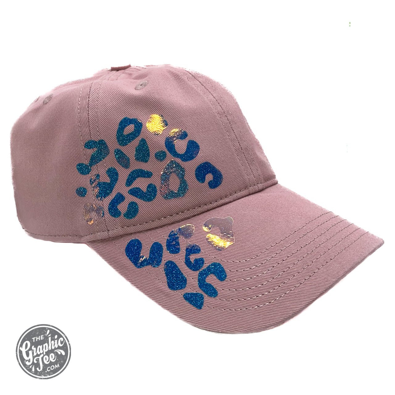 Leopard Bling Dusty Rose Cap by The Graphic Tee featuring a leopard print design and sparkling embellishments.