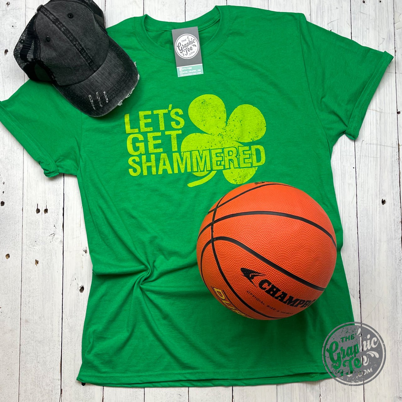 Let's Get Shammered short sleeve graphic tee by The Graphic Tee, featuring a casual design on a comfortable cotton shirt.