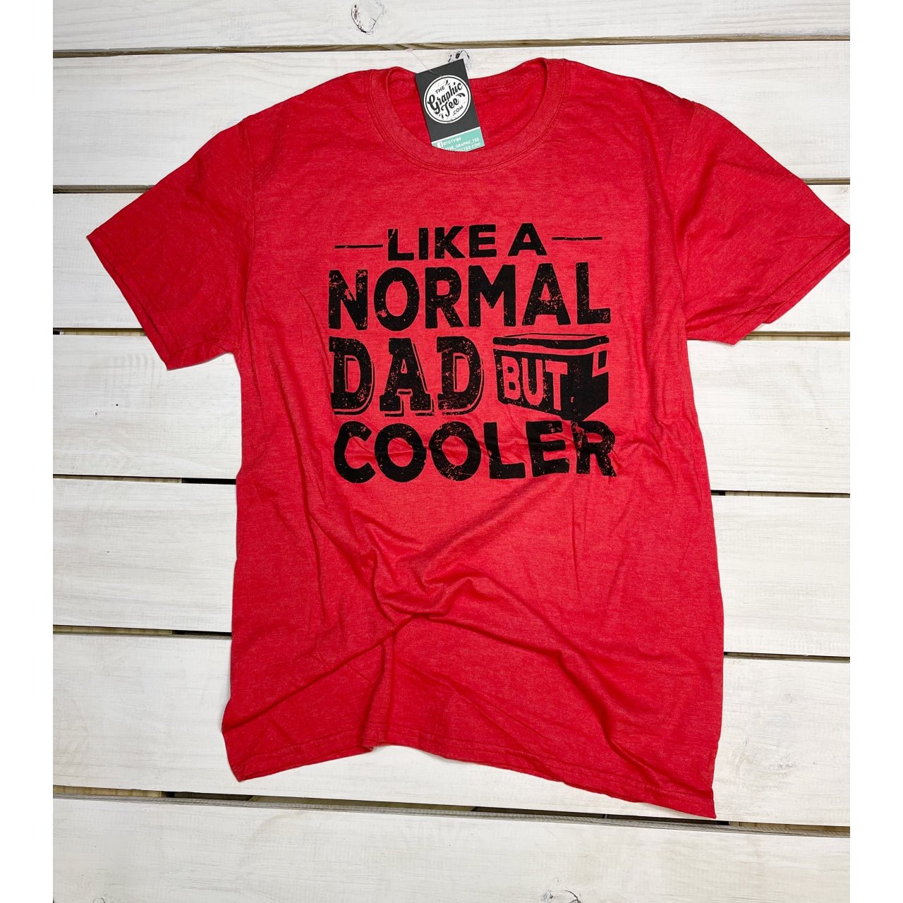 Gray short sleeve graphic tee from The Graphic Tee featuring the humorous "Like A Normal Dad But Cooler" design.
