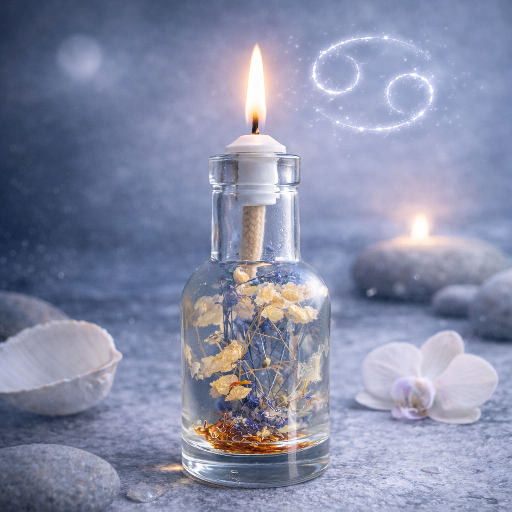 Cancer oil candle by Logos Candles featuring a decorative design suitable for home decor and relaxation.