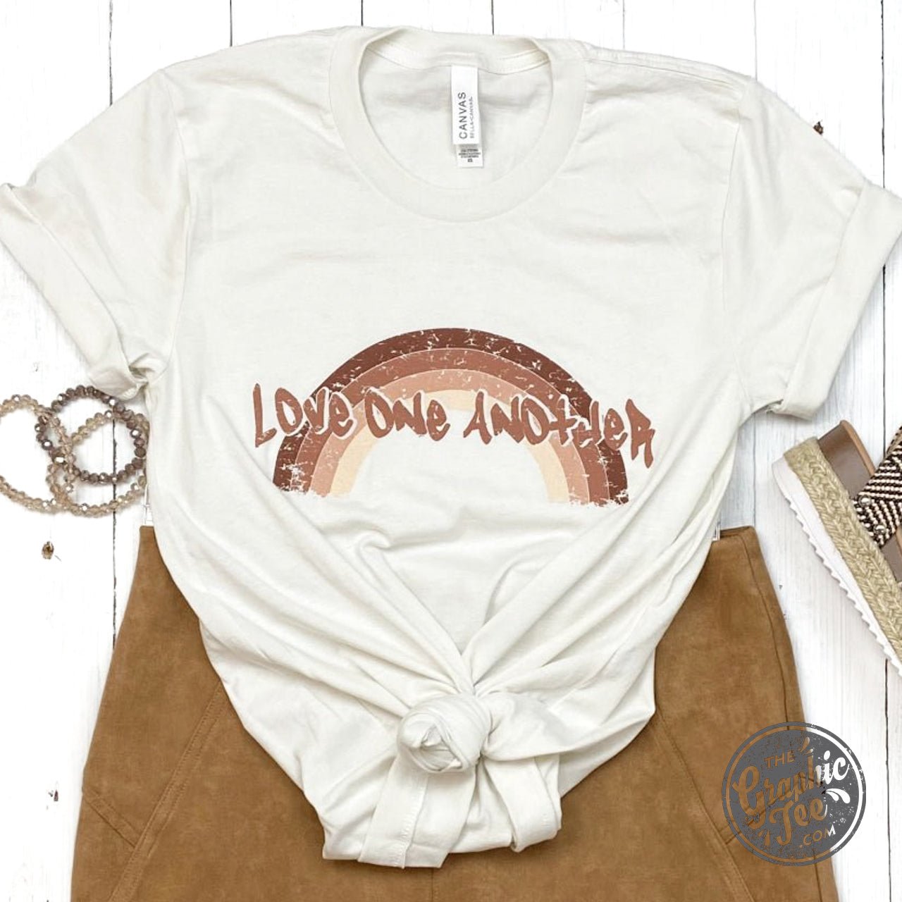 Vintage Love One Another T-shirt by The Graphic Tee featuring a graphic design with a positive message on a casual SS graphic tee.