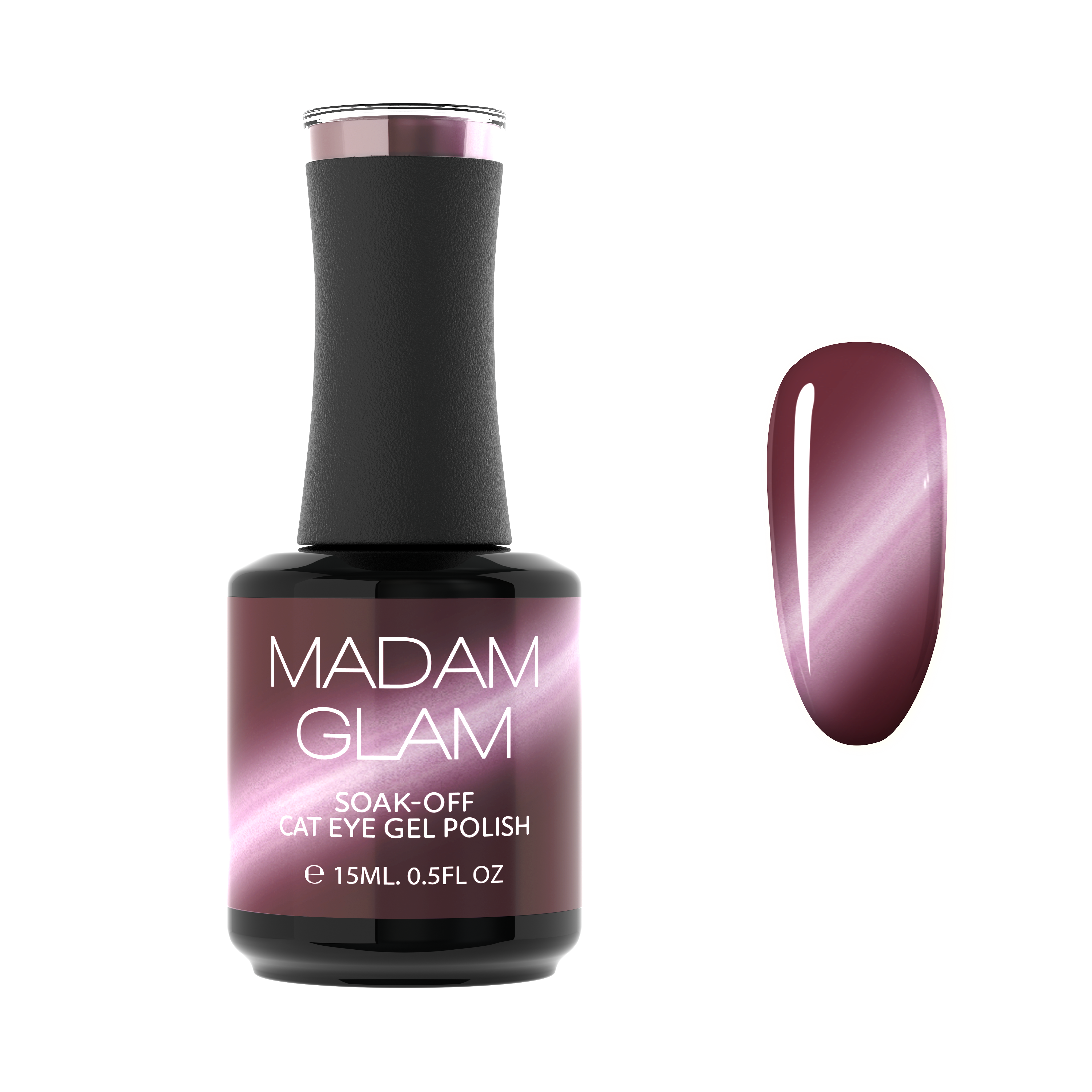 Madam Glam Berry Bold nail polish bottle with vibrant pink-purple shade and sleek black cap.