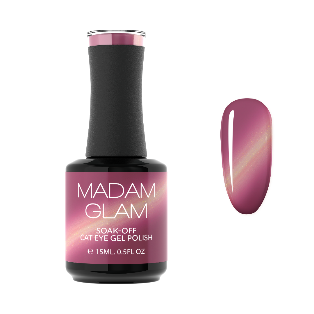 Madam Glam Golden Leaves nail polish with shimmering gold leaf design on a clear base, perfect for elegant nail art.