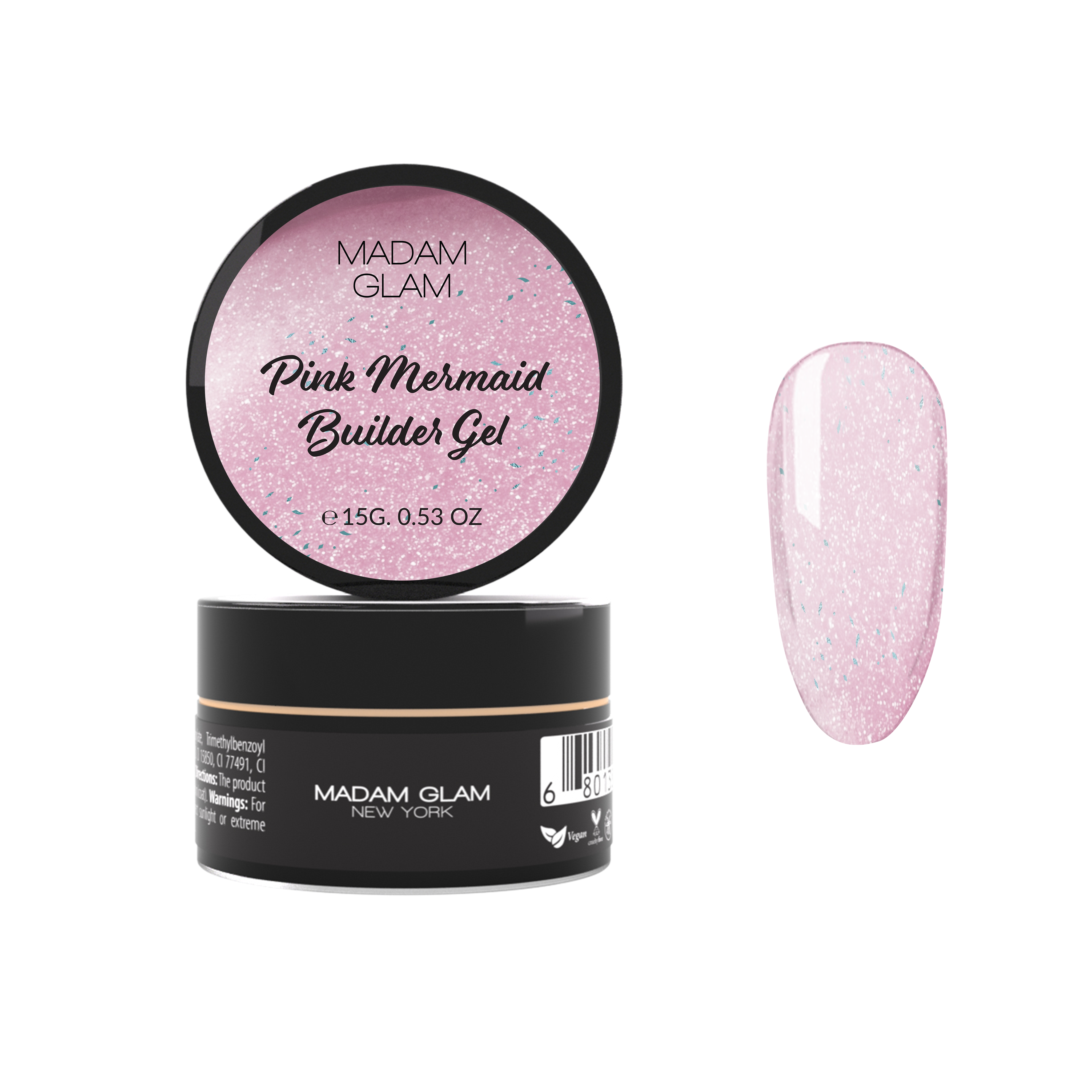 Pink Mermaid nail polish by Madam Glam in a vibrant pink shade, displayed in a sleek bottle with a shiny cap.
