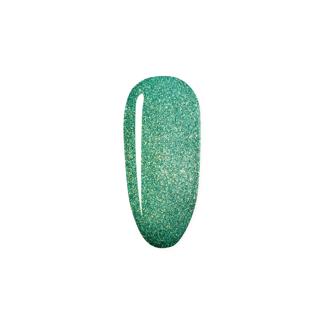 Madam Glam Shamrock Glow nail polish bottle with green shade and shimmer finish, displayed against a plain background.