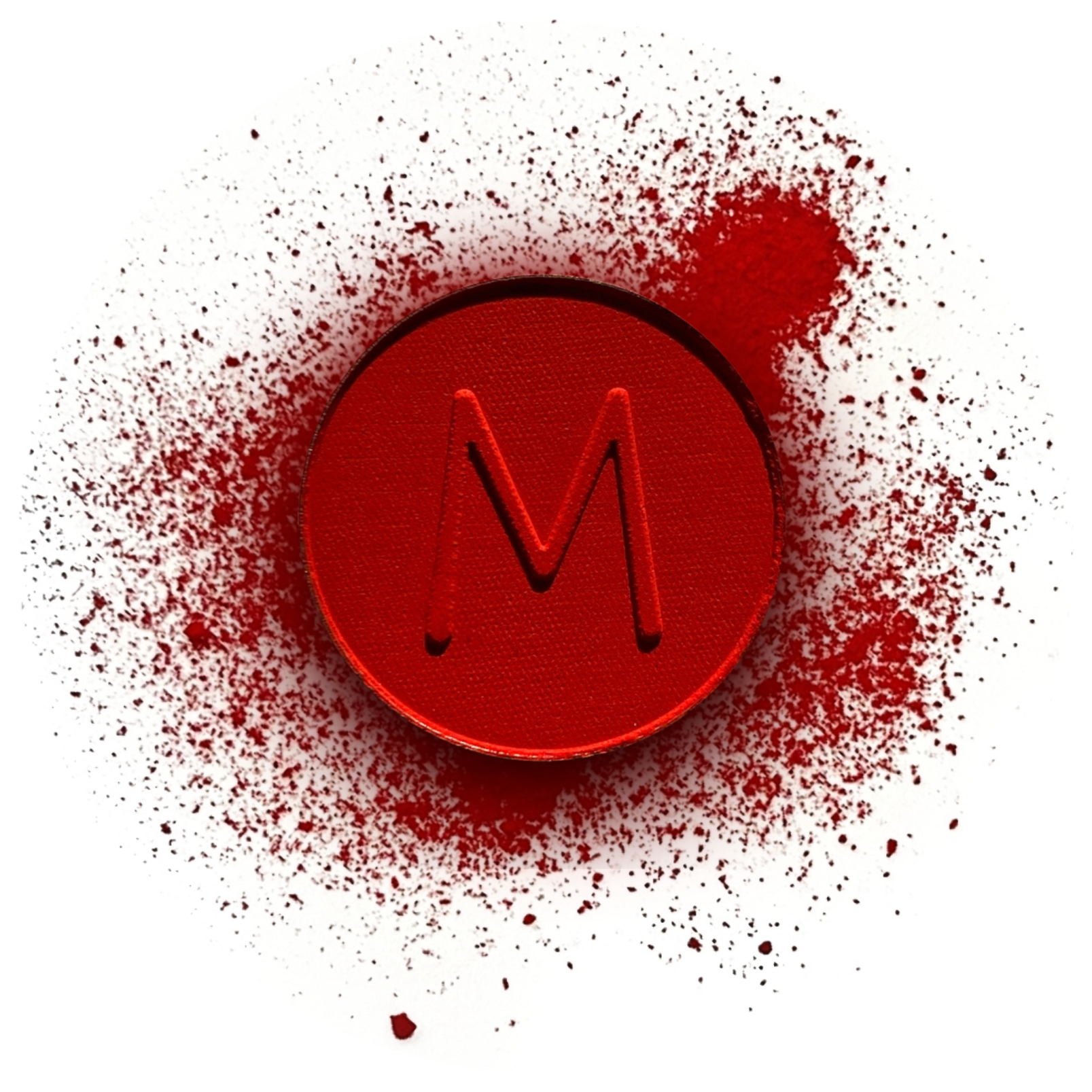 Makeup A Murder, INC blood-red eyeshadow lineup with various shades displayed in a sleek palette.
