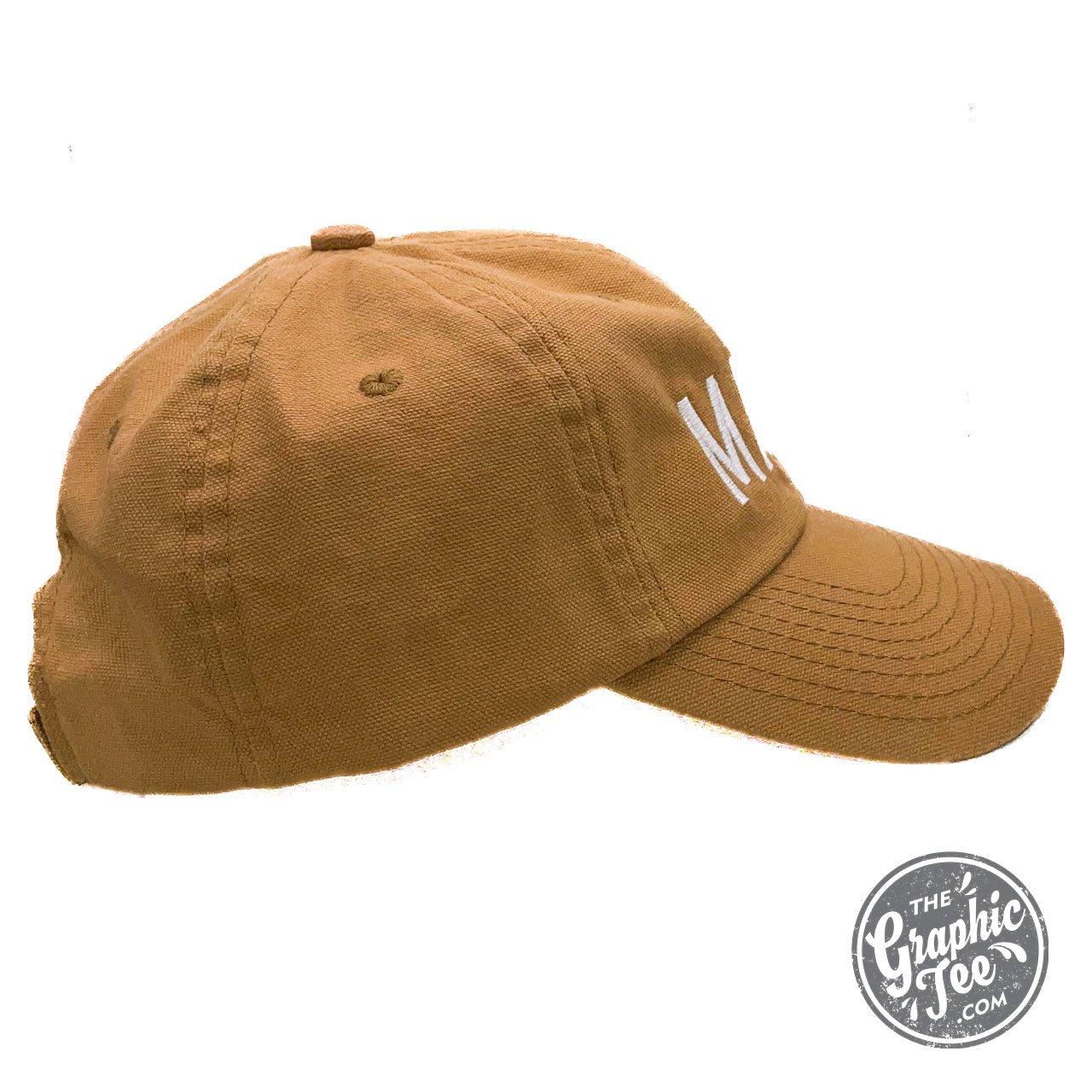 Camel brown Mama cap by The Graphic Tee, featuring a classic design and adjustable strap, shown on a head mannequin.
