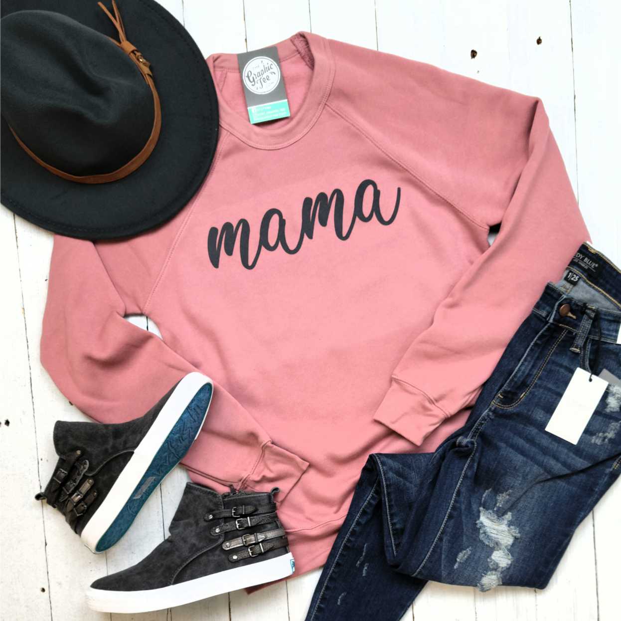 Light blue Mama Sponge fleece sweatshirt from The Graphic Tee featuring a cozy, casual design and soft fabric.