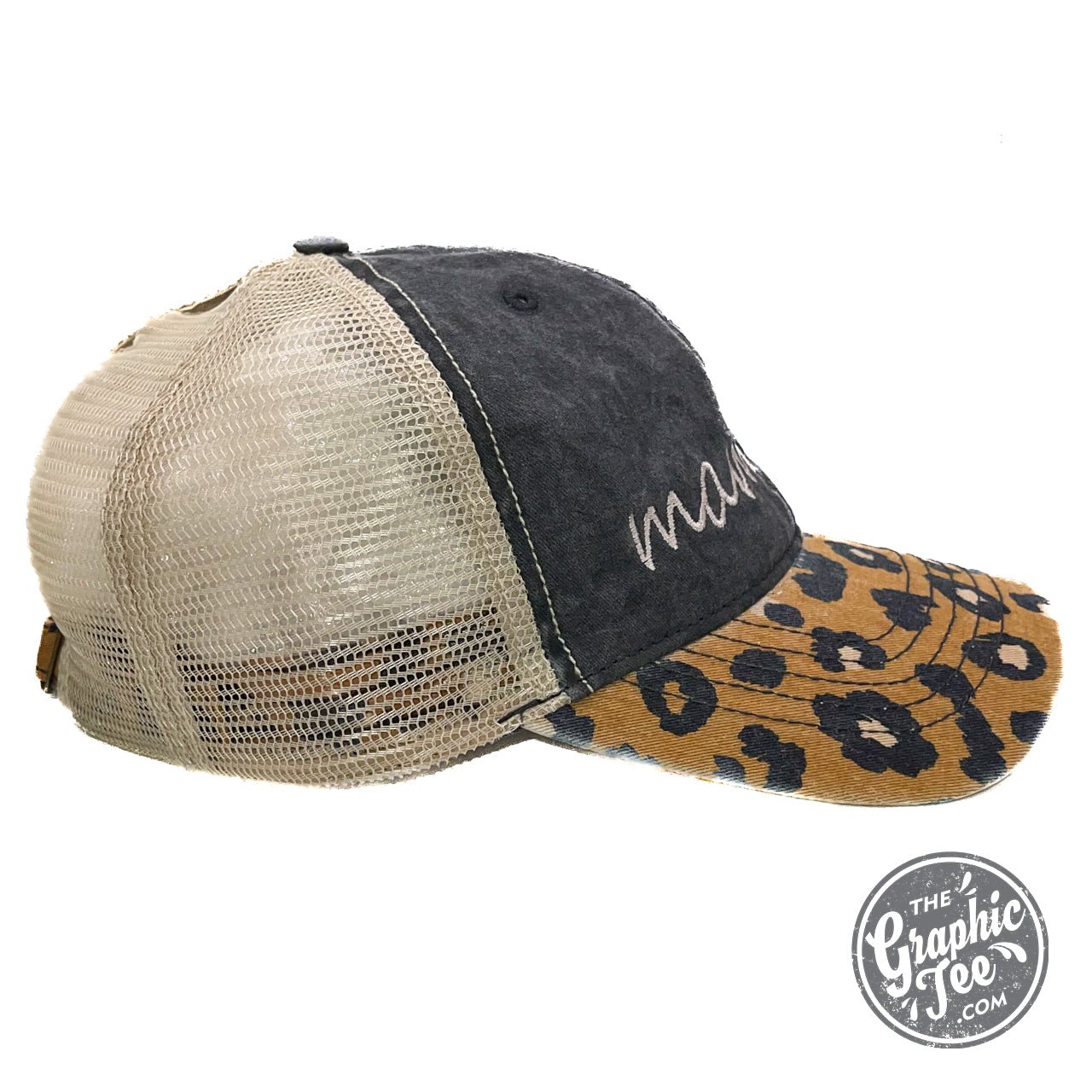 Mamacita Leopard Bill Cap by The Graphic Tee featuring a stylish leopard print design and curved brim.
