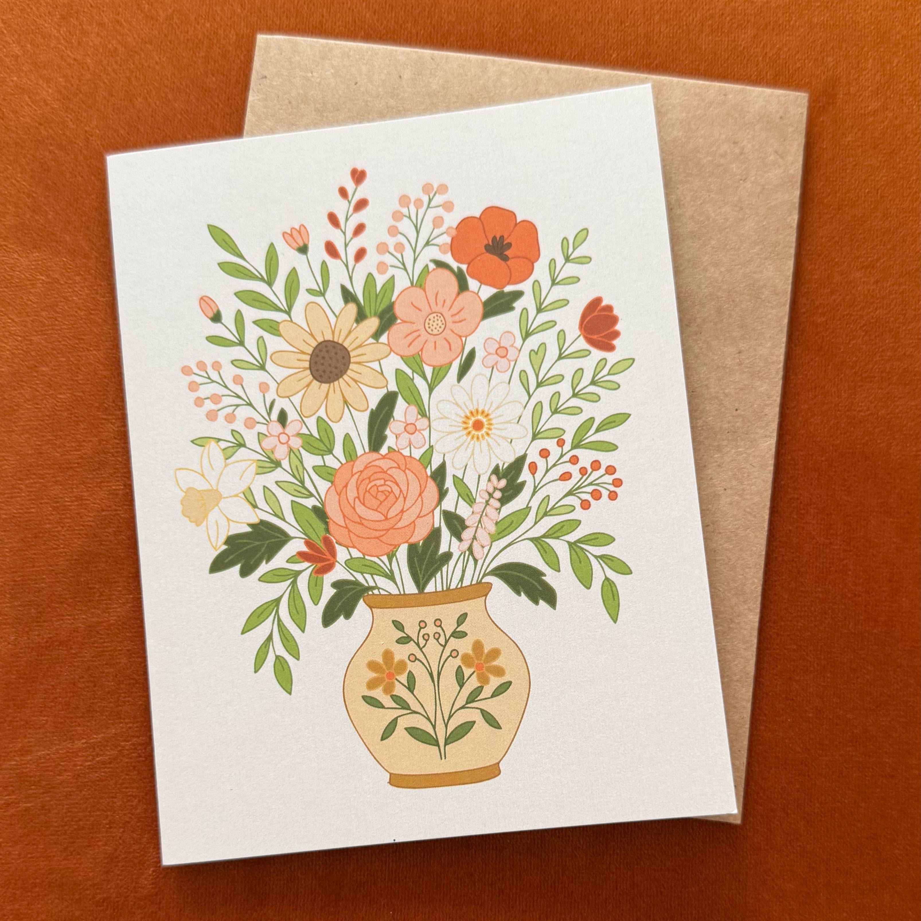 Wildflower Vase All-Occasion Greeting Card by Mindfulnice featuring a floral design and elegant typography.