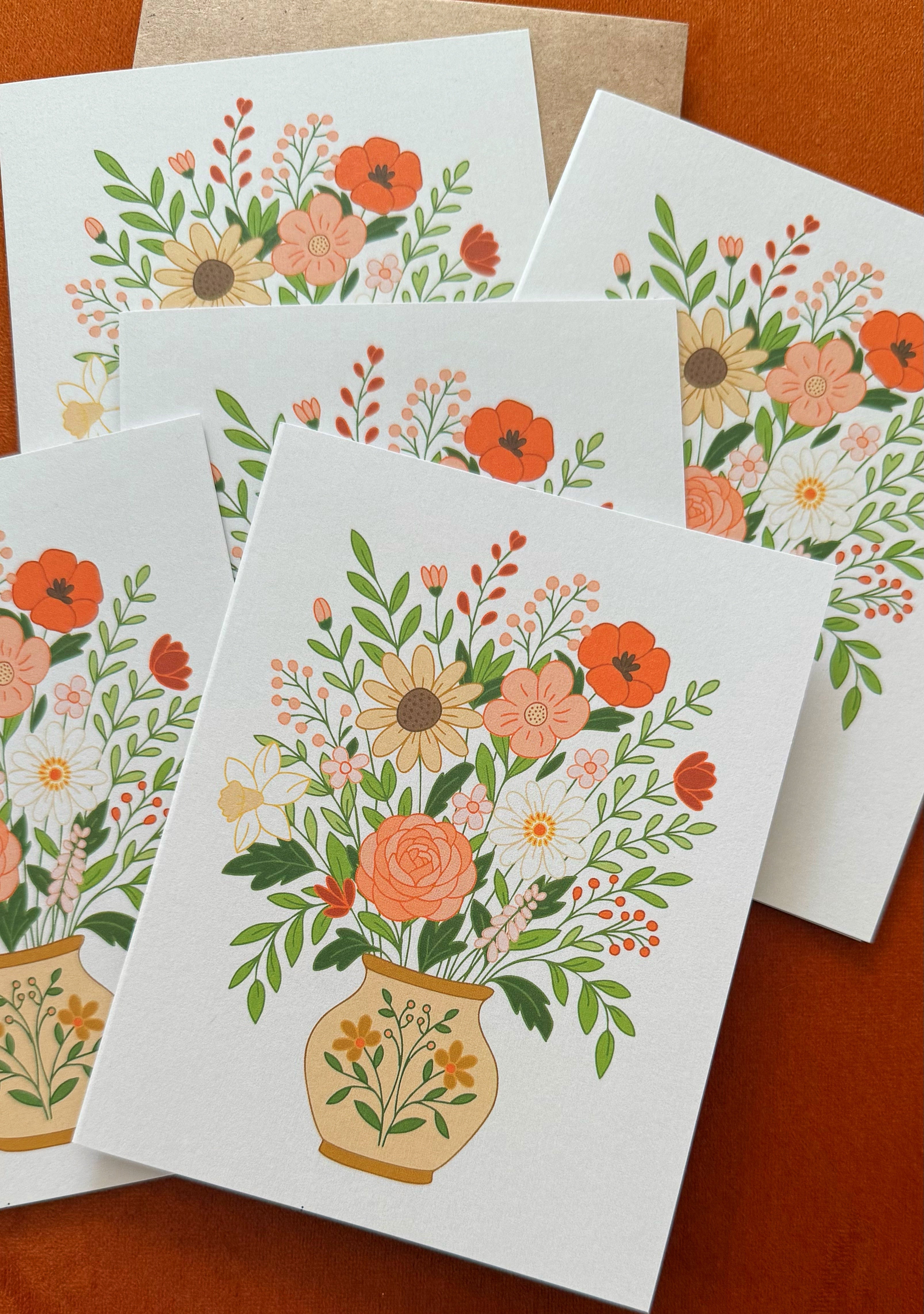 Mindfulnice wildflower vase greeting card featuring colorful wildflowers in a vase, suitable for all occasions and everyday use.