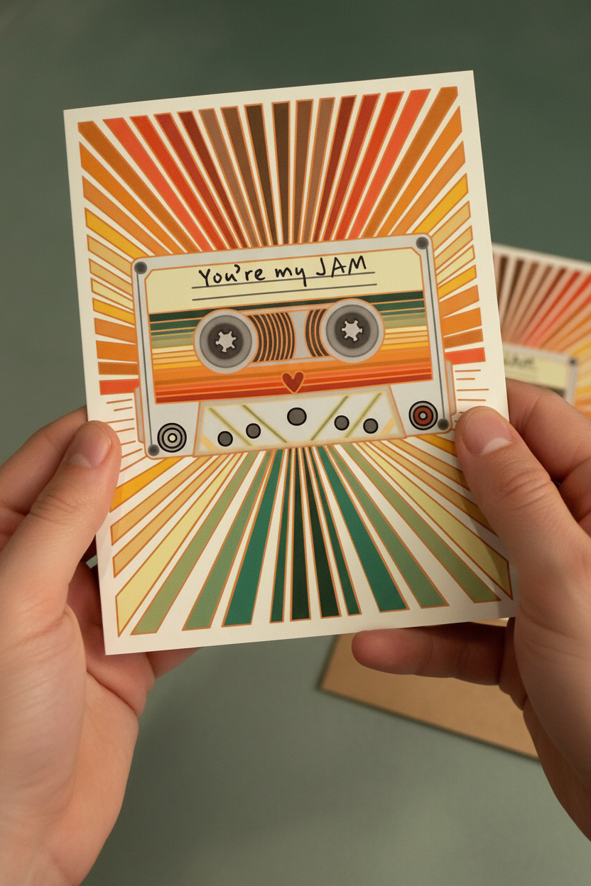 Mindfulnice "You’re My Jam" greeting card featuring colorful musical notes and heartfelt message design.