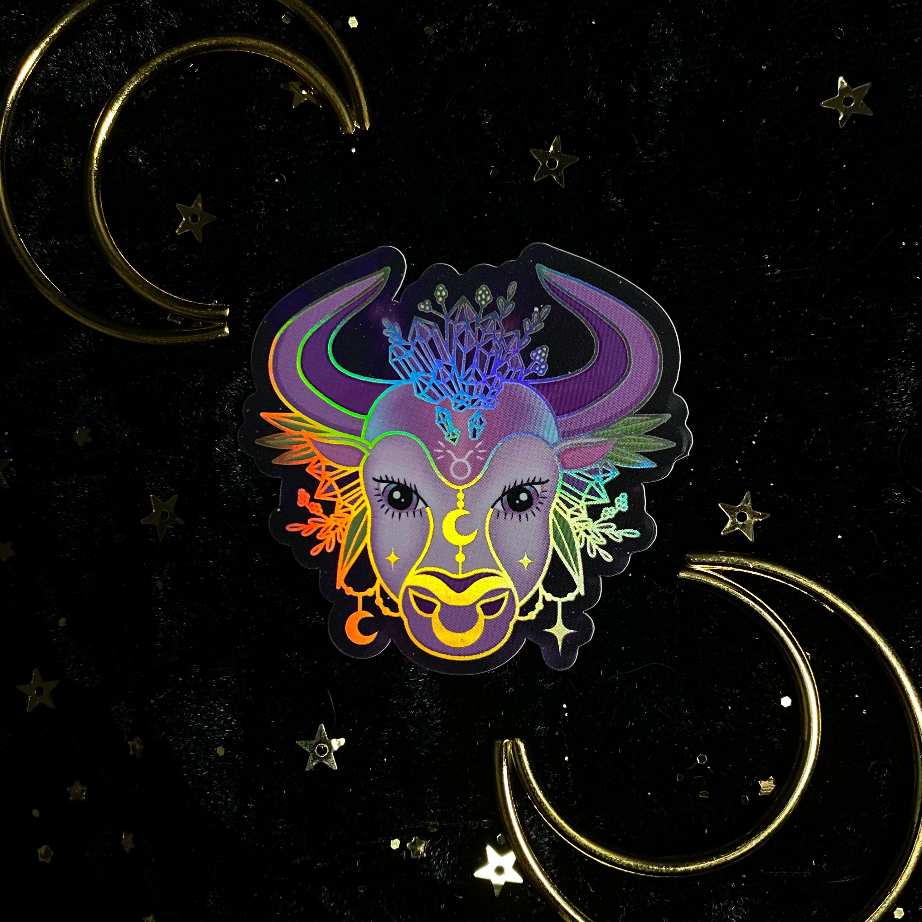 Amethystrology zodiac sticker featuring a mystical purple amethyst design with astrological symbols by Moonstruck Crystals.