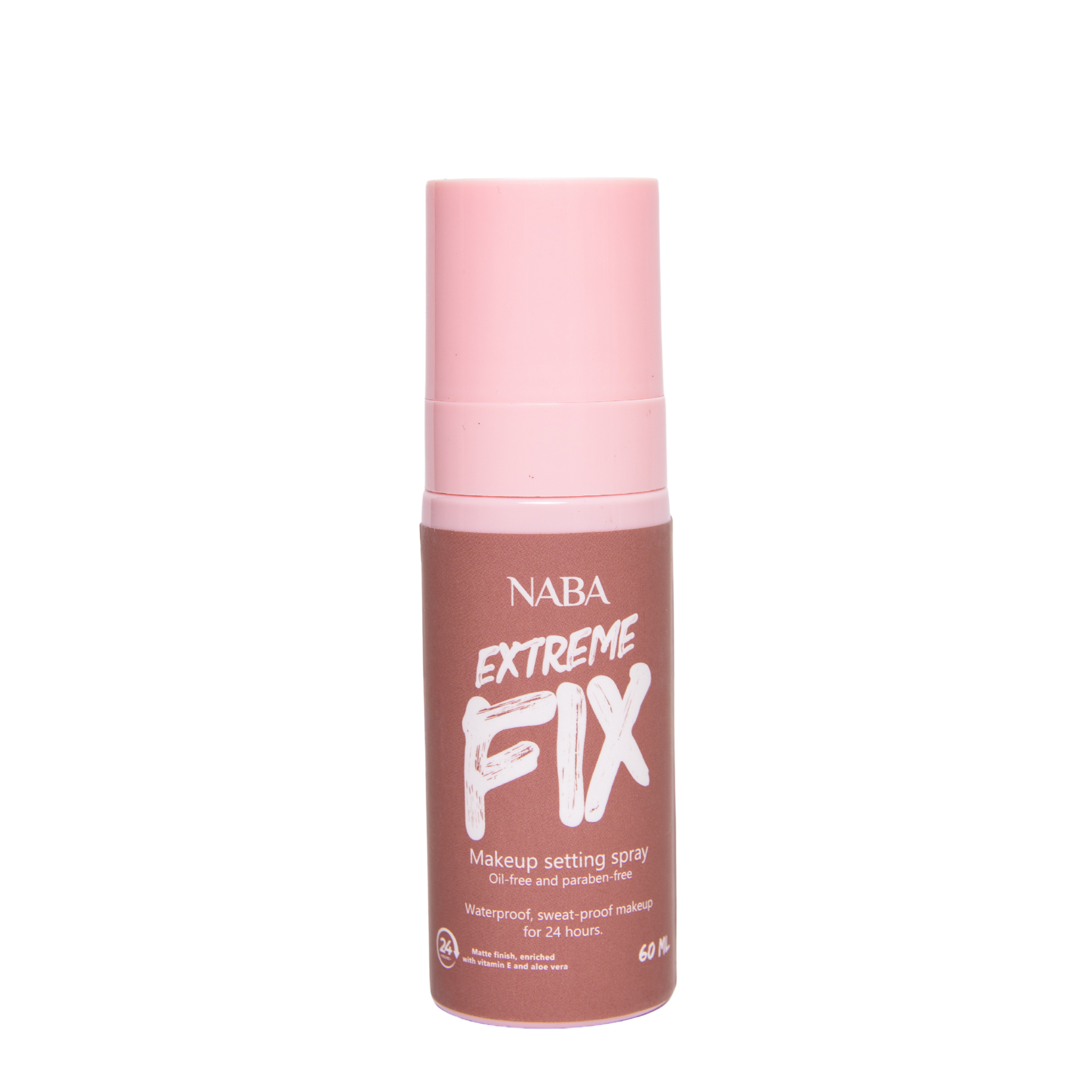 NABA Cosmetics USA makeup setting spray in a 60ml spray bottle, designed to set and hydrate makeup for a flawless finish.