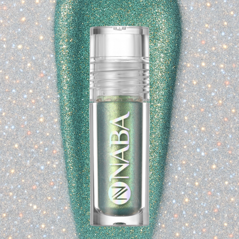Creamy luxury liquid eyeshadow by NABA Cosmetics USA in a shimmering shade, showcased on a neutral background.