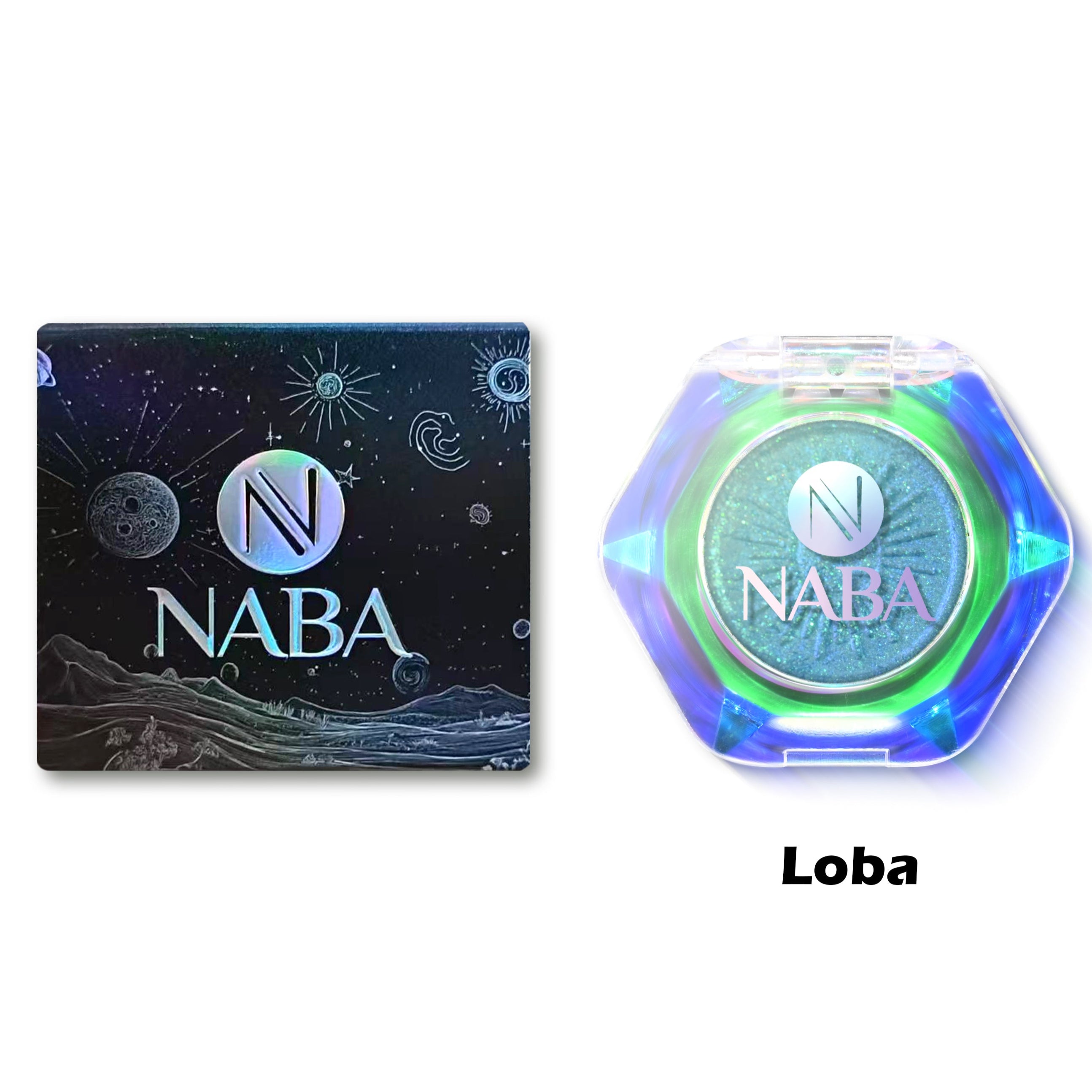 NABA Cosmetics USA multichrome creamy pigment in shade Loba, vibrant, shimmering makeup product in a sleek container