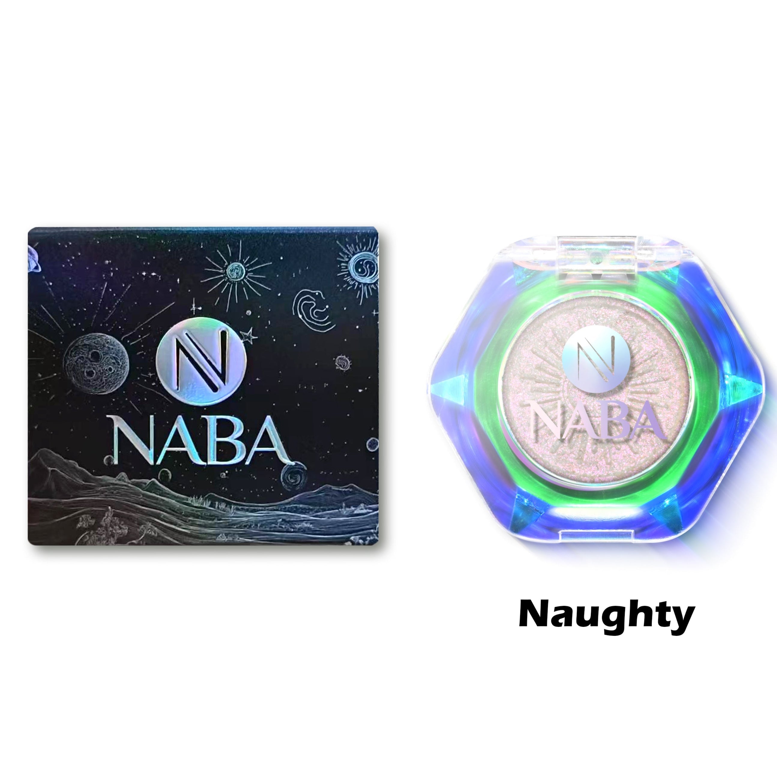 Creamy multichrome pigment in Naughty shade by NABA Cosmetics USA, showcasing vibrant, shifting color on a smooth surface.